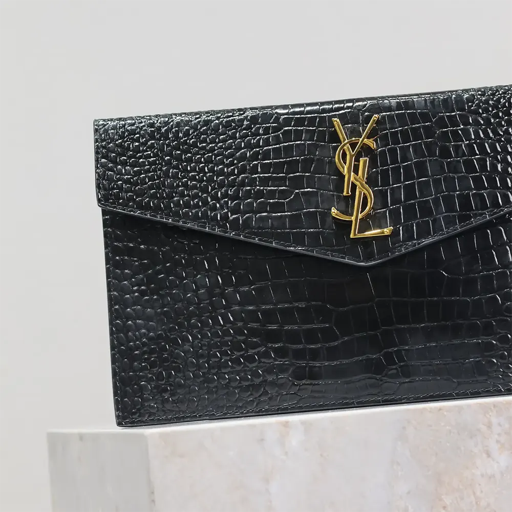 Saint Laurent YSL Women Uptown Pouch in Crocodile-embossed Shiny Leather-Black - image 6