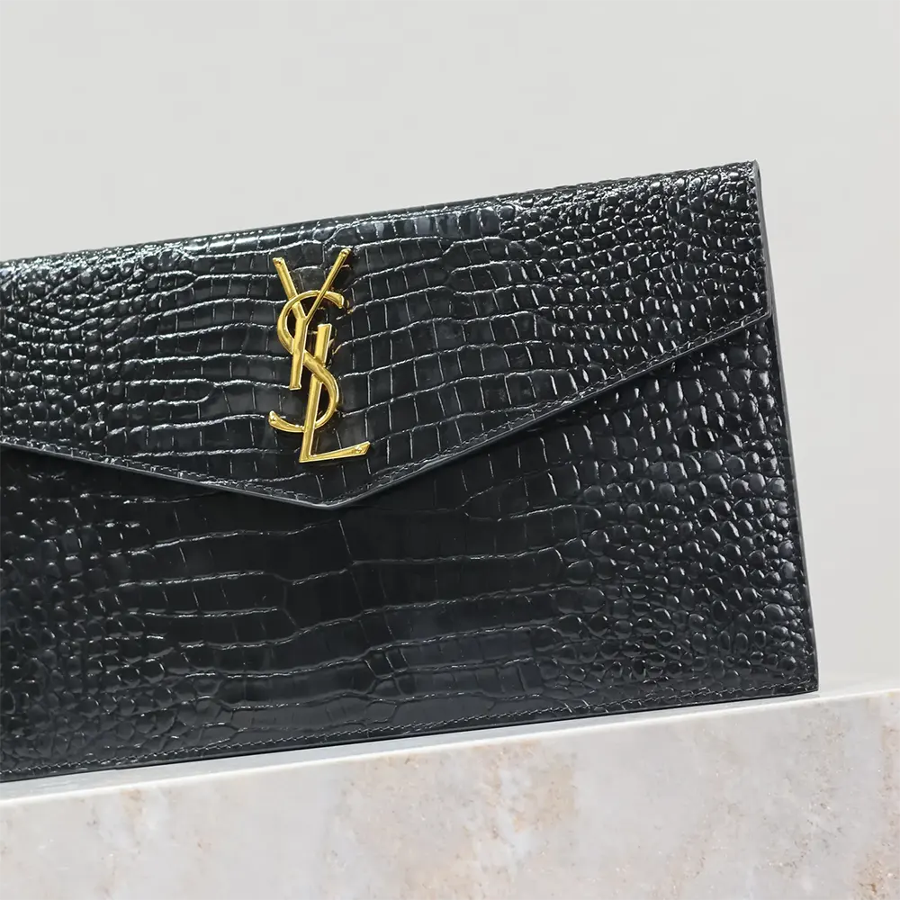 Saint Laurent YSL Women Uptown Pouch in Crocodile-embossed Shiny Leather-Black - image 7