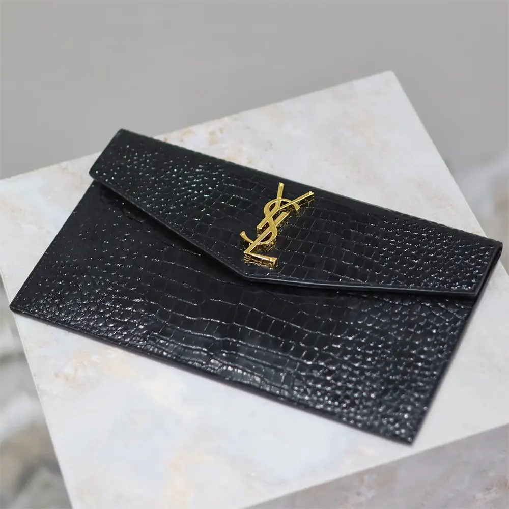 Saint Laurent YSL Women Uptown Pouch in Crocodile-embossed Shiny Leather-Black - image 5