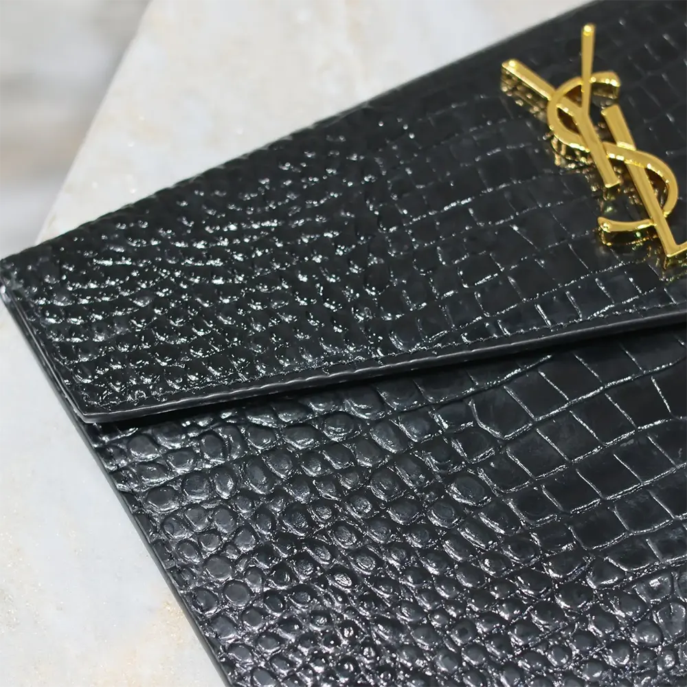 Saint Laurent YSL Women Uptown Pouch in Crocodile-embossed Shiny Leather-Black - image 8