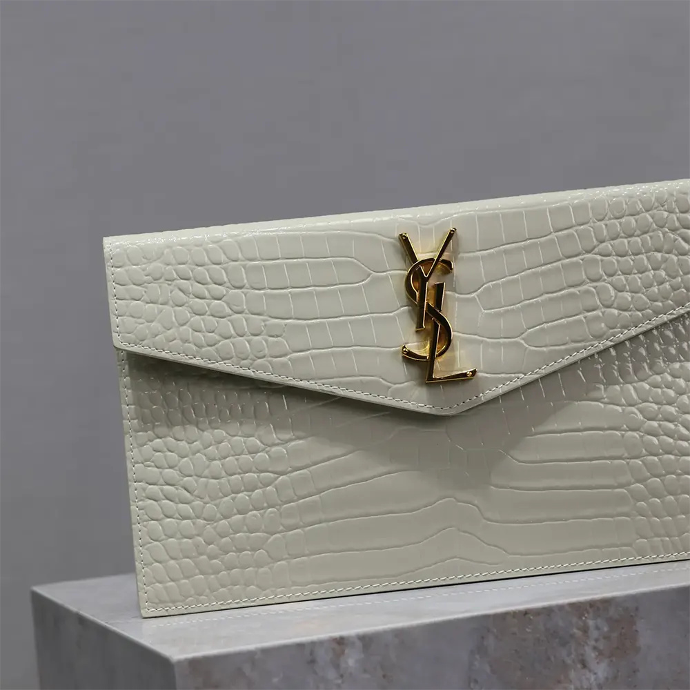 Saint Laurent YSL Women Uptown Pouch in Crocodile-embossed Shiny Leather-White - image 5