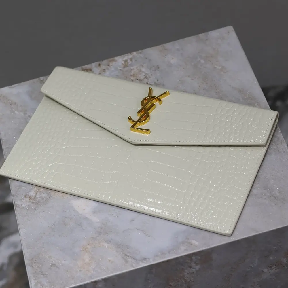 Saint Laurent YSL Women Uptown Pouch in Crocodile-embossed Shiny Leather-White - image 6