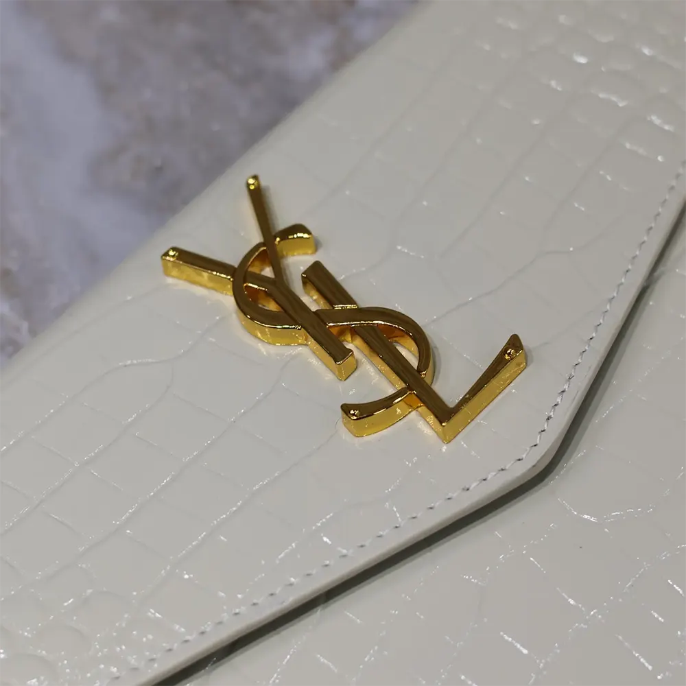 Saint Laurent YSL Women Uptown Pouch in Crocodile-embossed Shiny Leather-White - image 9