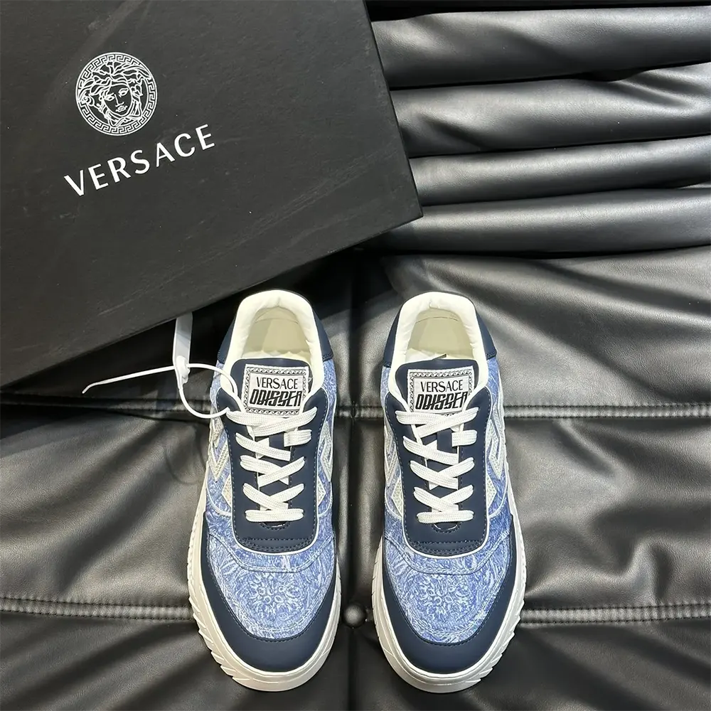 Close-up of embossed Greca motif on Versace Unisex Greca Odissea Sneakers