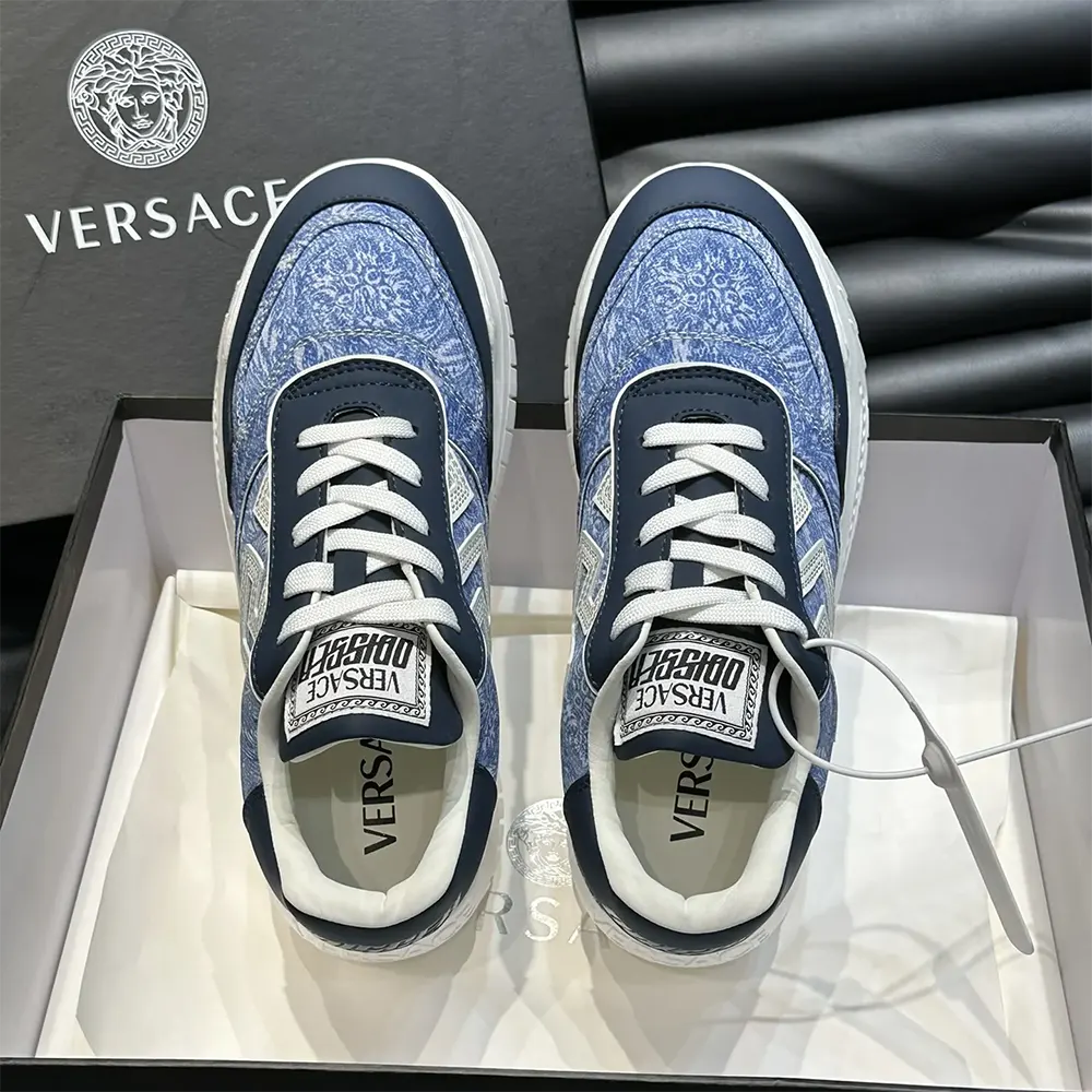 Top angle showing lace-up closure on Versace Unisex Greca Odissea Sneakers