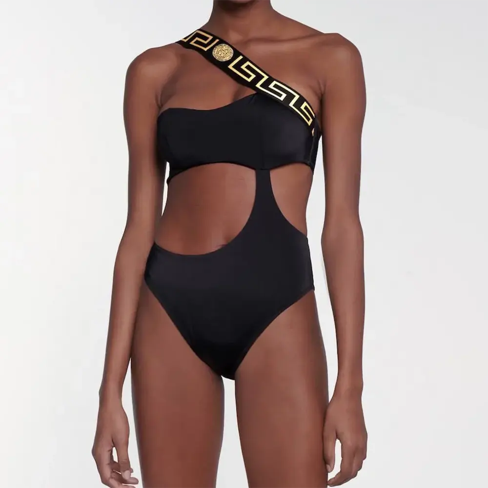Versace Women Greca Border One Piece Swimsuit-Black - image 8