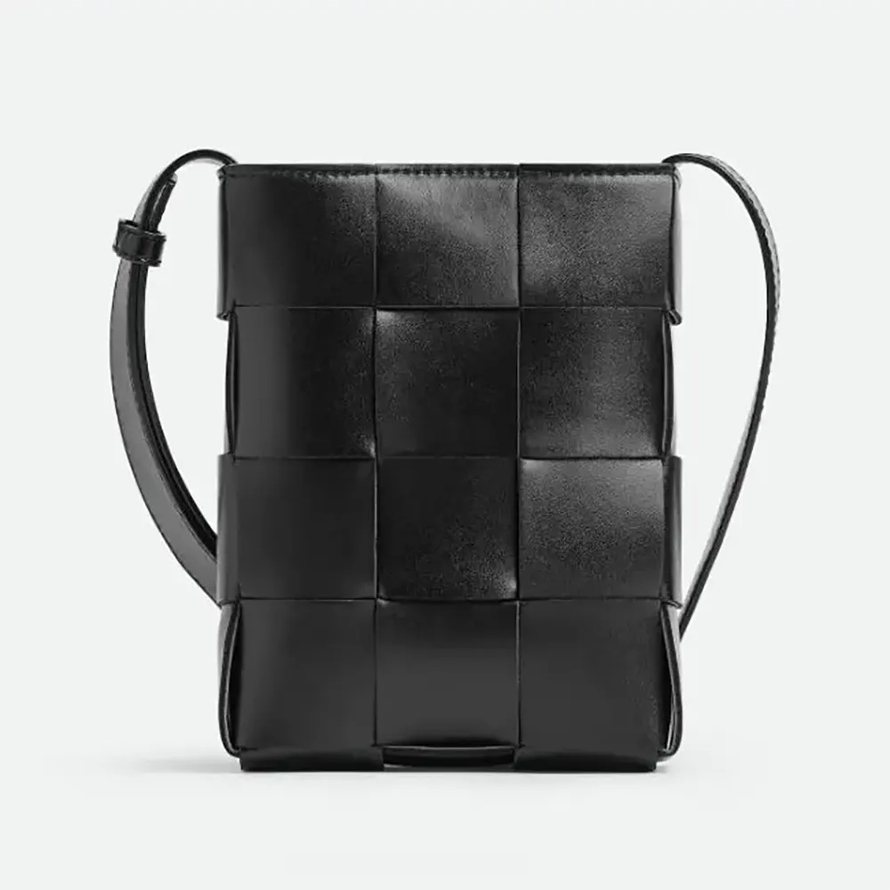 Front view of Bottega Veneta Unisex Mini Cassette Cross-Body Bag-Black