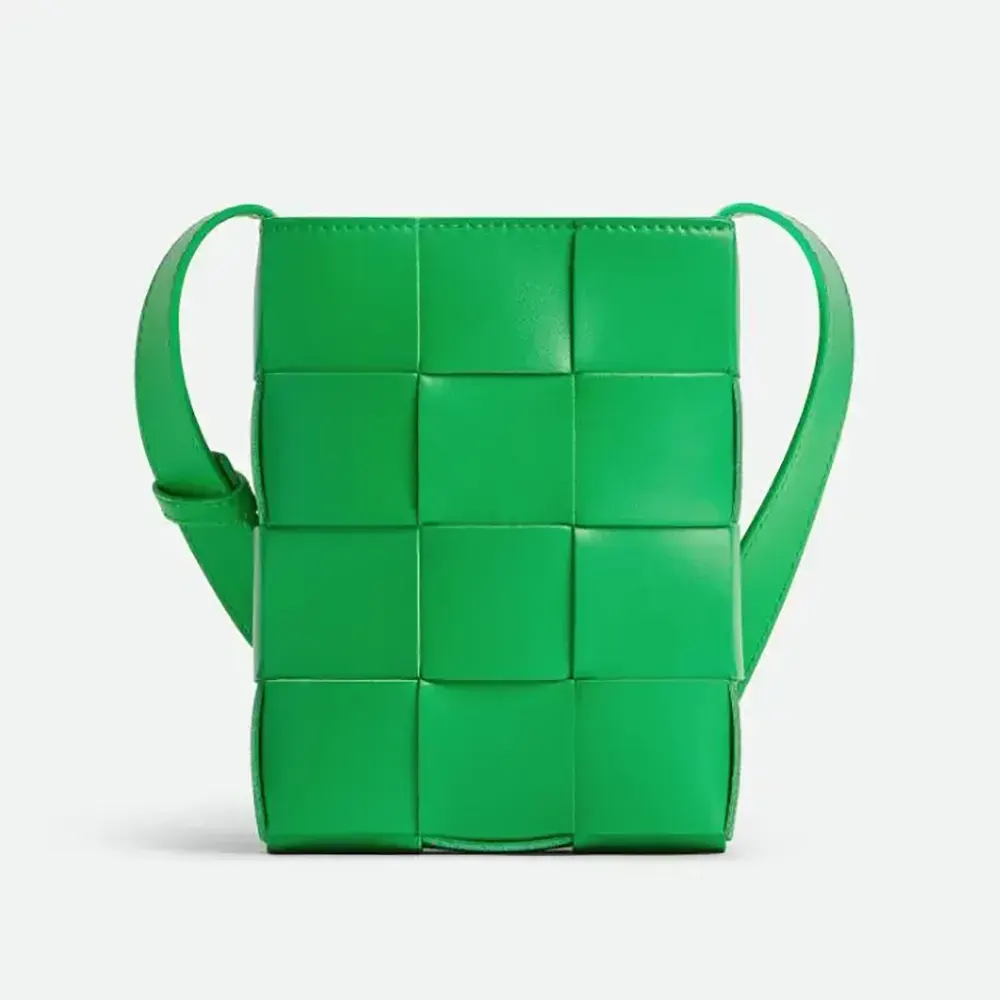 Front view of Bottega Veneta Unisex Mini Cassette Cross-Body Bag-Green