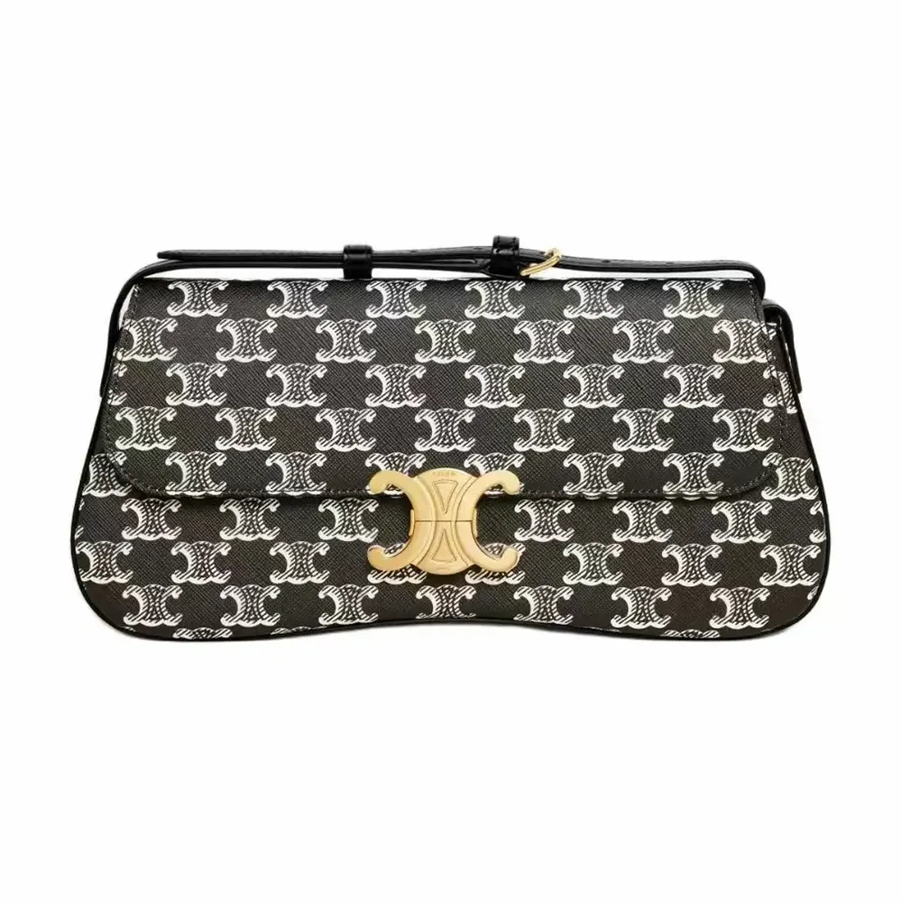 Front view of Celine Women Medium Celine Lola Bag in Triomphe Canvas Two-tone black