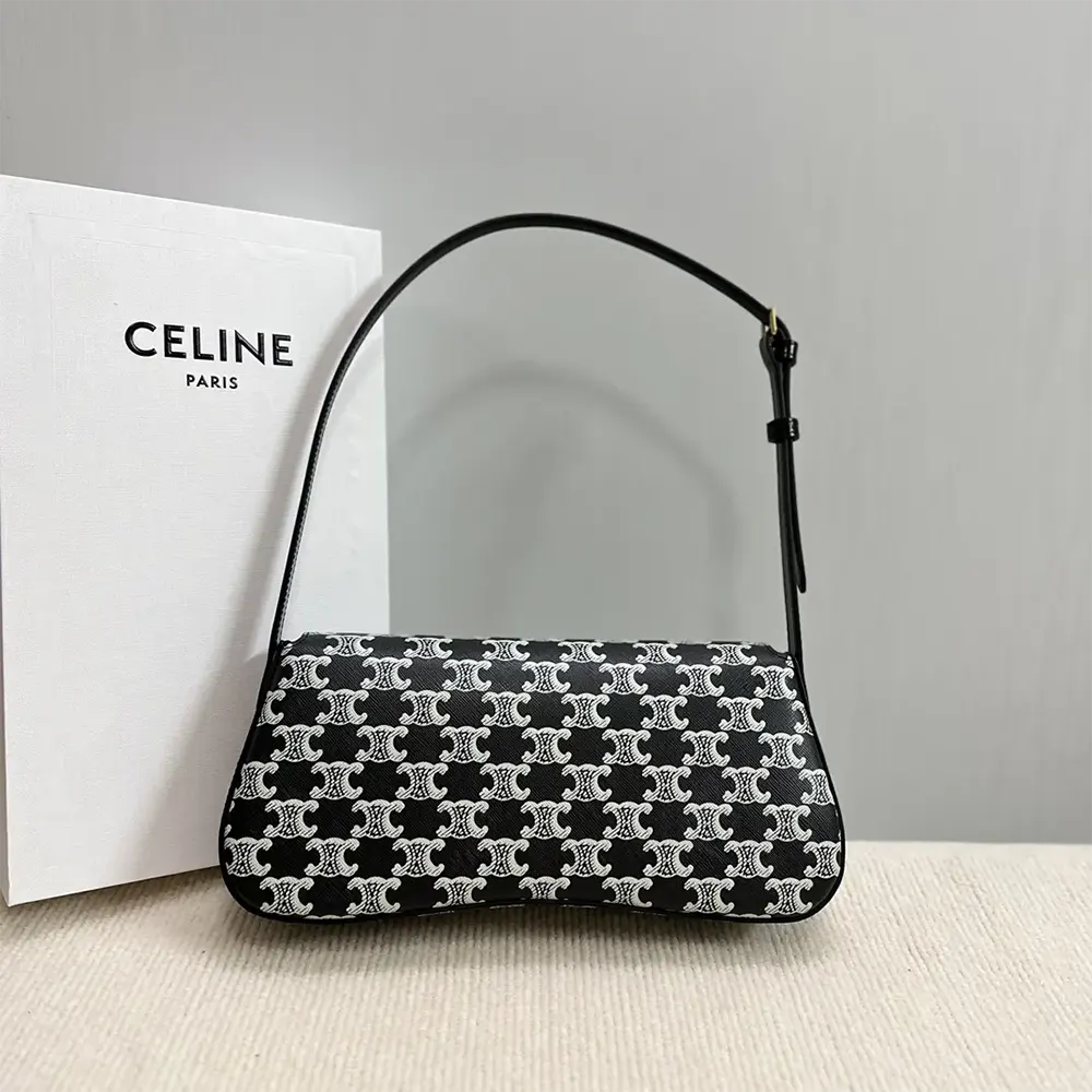 Side angle showing silhouette of Celine Women Medium Celine Lola Bag in black