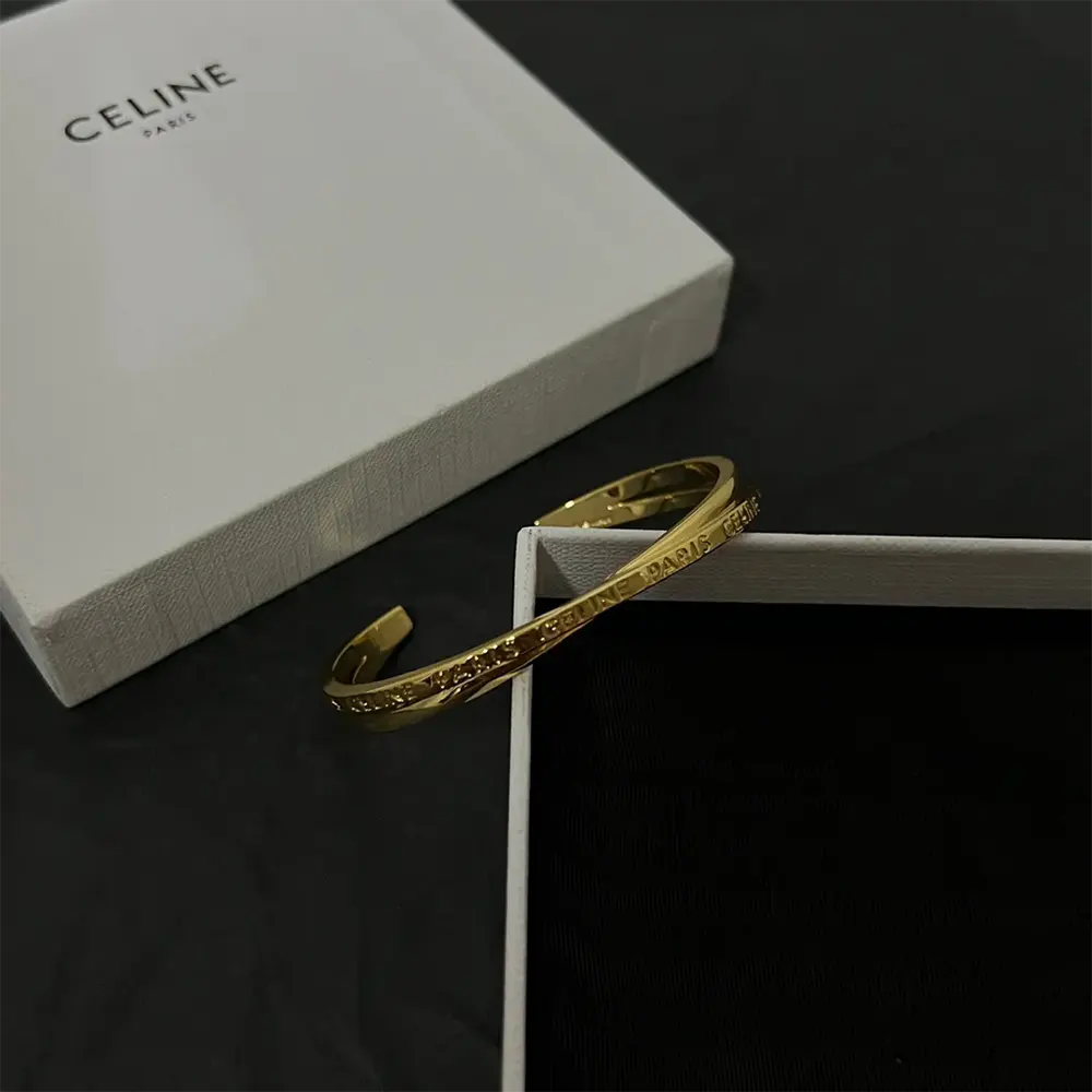 Side angle of Celine Women Paris Double Thin Cuff in brass