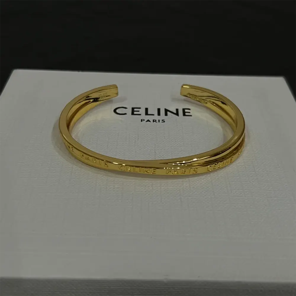 Celine Women Paris Double Thin Cuff in Brass with Gold Finish-Gold - image 5
