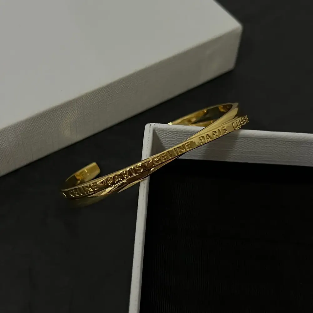 Detail of double thin bands on Celine Women Paris Double Thin Cuff
