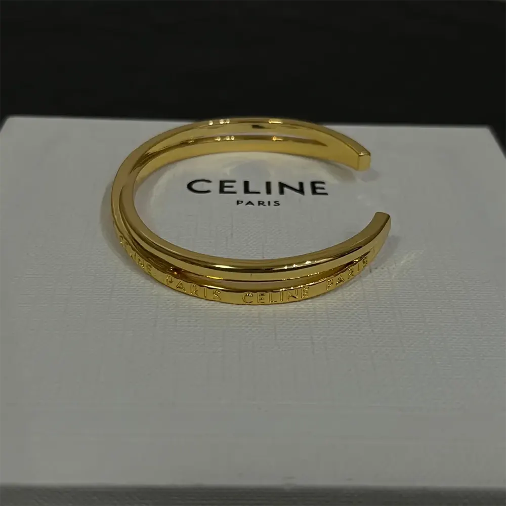 Celine Women Paris Double Thin Cuff in Brass with Gold Finish-Gold - image 4