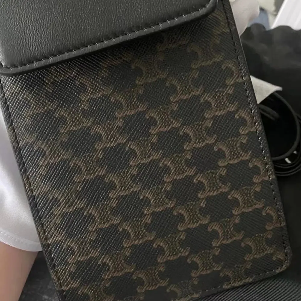 Celine Women Phone Pouch with Flap in Triomphe Canvas and Lambskin-Black - image 8