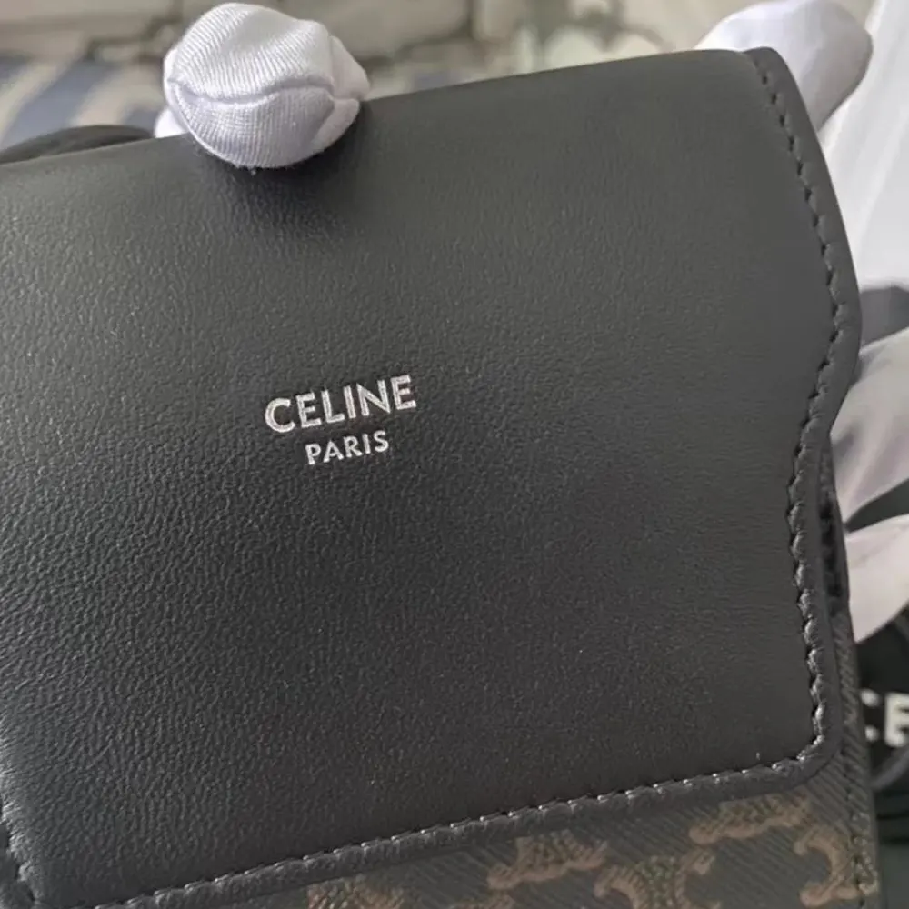 Celine Women Phone Pouch with Flap in Triomphe Canvas and Lambskin-Black - image 7