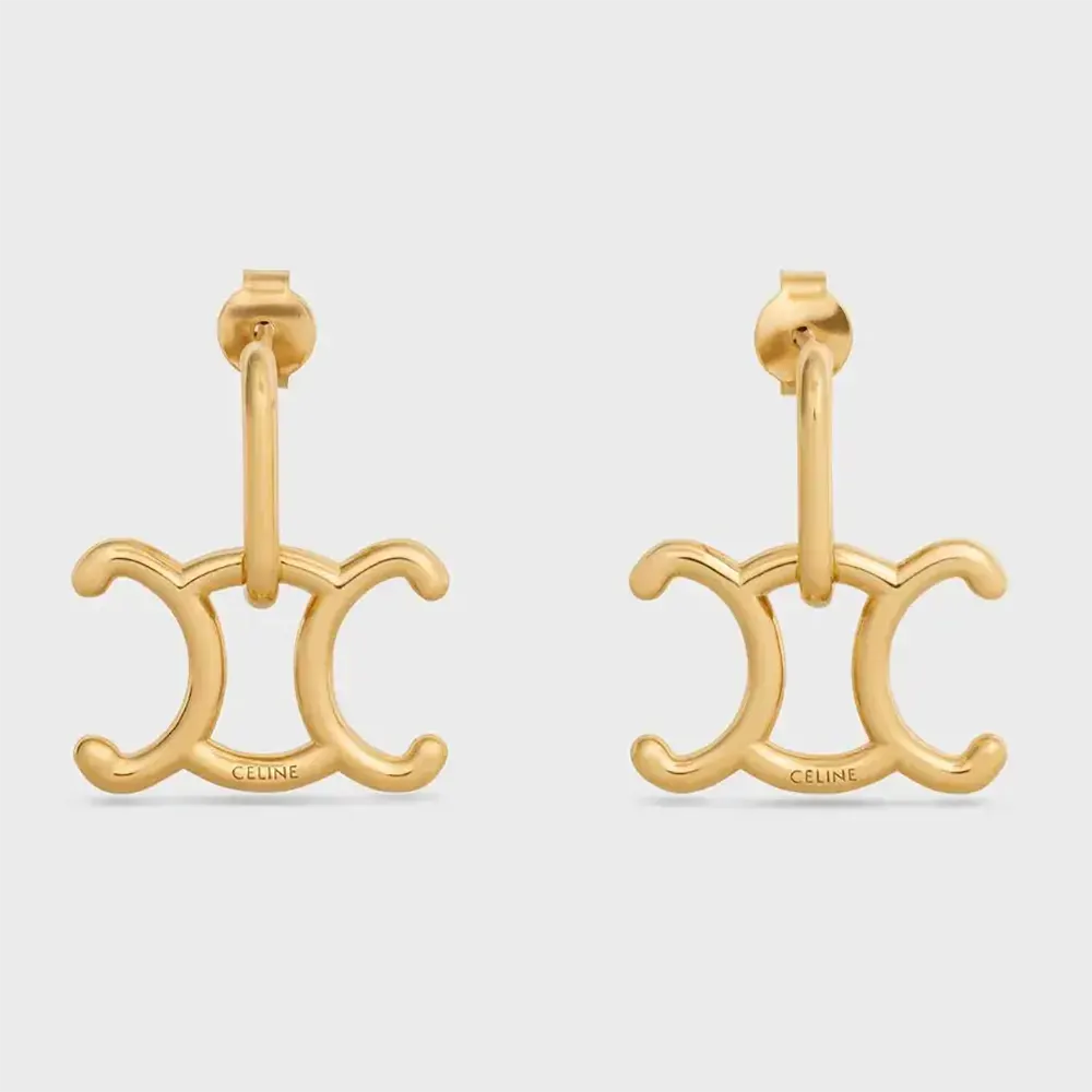 Celine Women Triomphe Lock Earrings gold finish front view