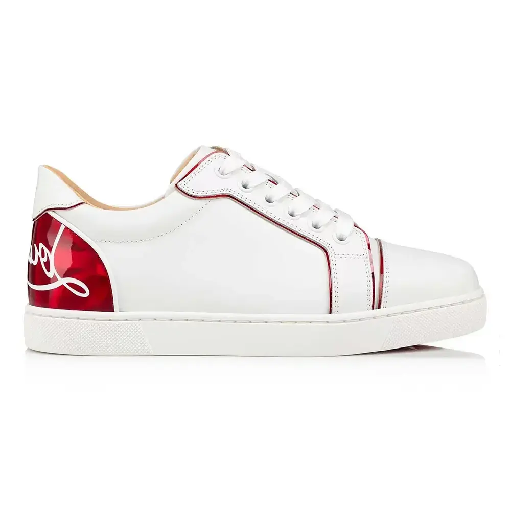 Side view of Christian Louboutin Unisex Fun Vieira Sneakers white calf leather