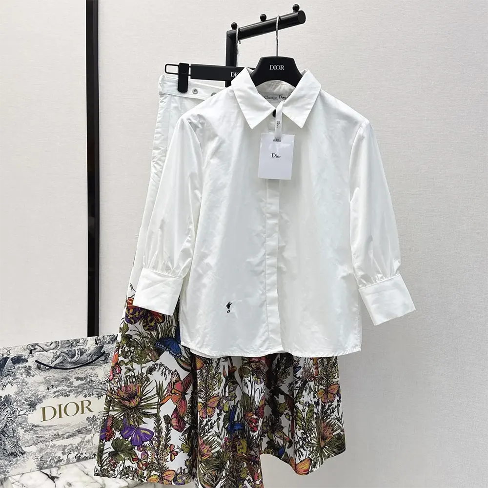 Close-up detail of puff sleeve on Dior Women Blouse White Cotton Poplin