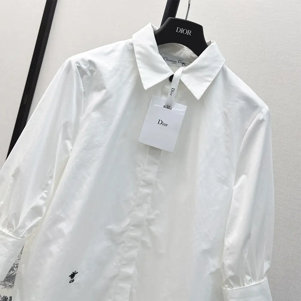 Dior Women Blouse with Puff Sleeves White Cotton Poplin 351B07A3356_X0100 - image 5