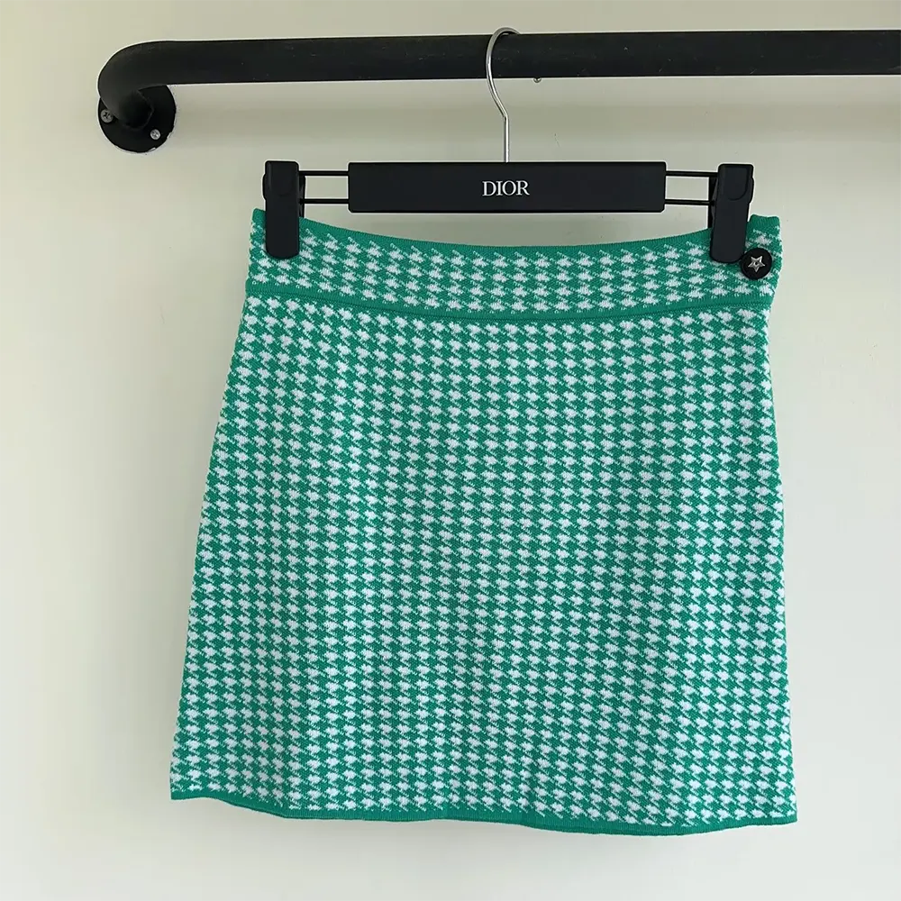 Close-up detail of houndstooth pattern on Dior Women Dioriviera Flared Miniskirt