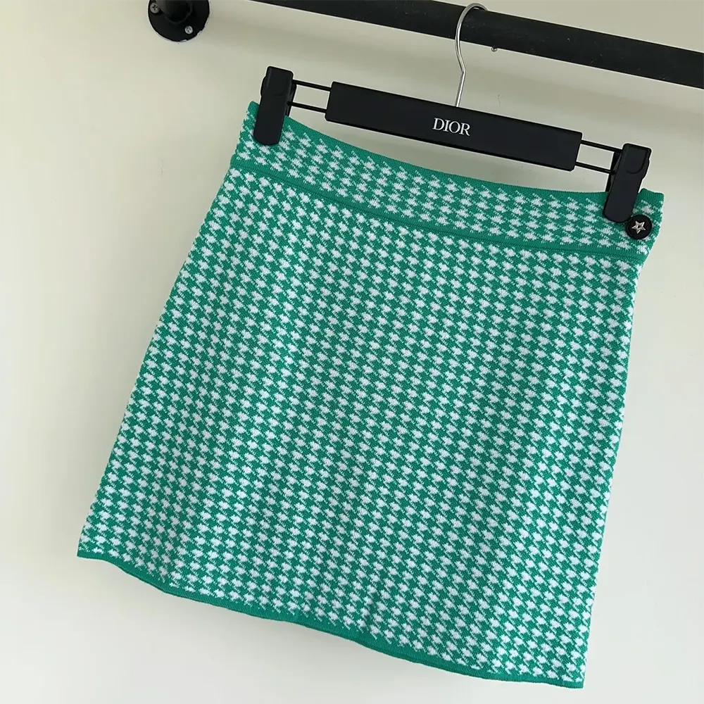 Dior Women Dioriviera Flared Miniskirt White and Aquamarina Houndstooth Technical Knit - image 4