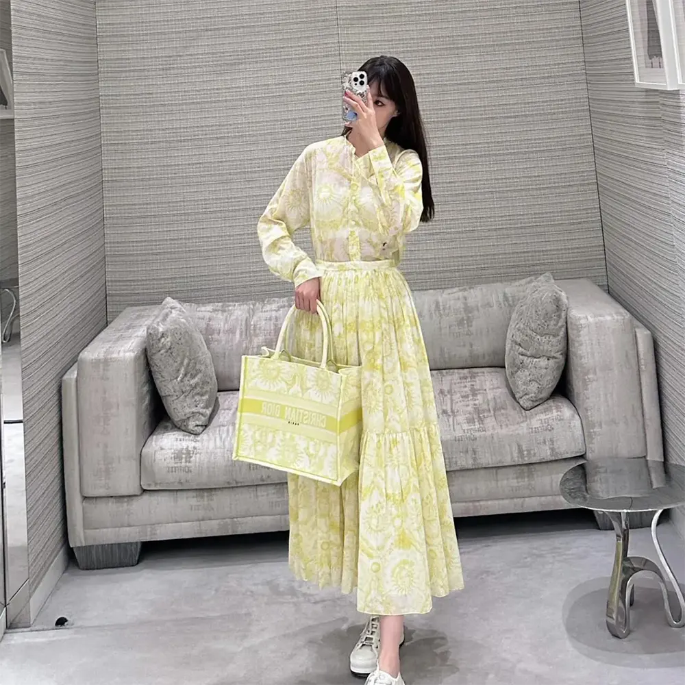 Dior Women Dioriviera Mid-Length Skirt White and Lemon Yellow Cotton Muslin - image 6