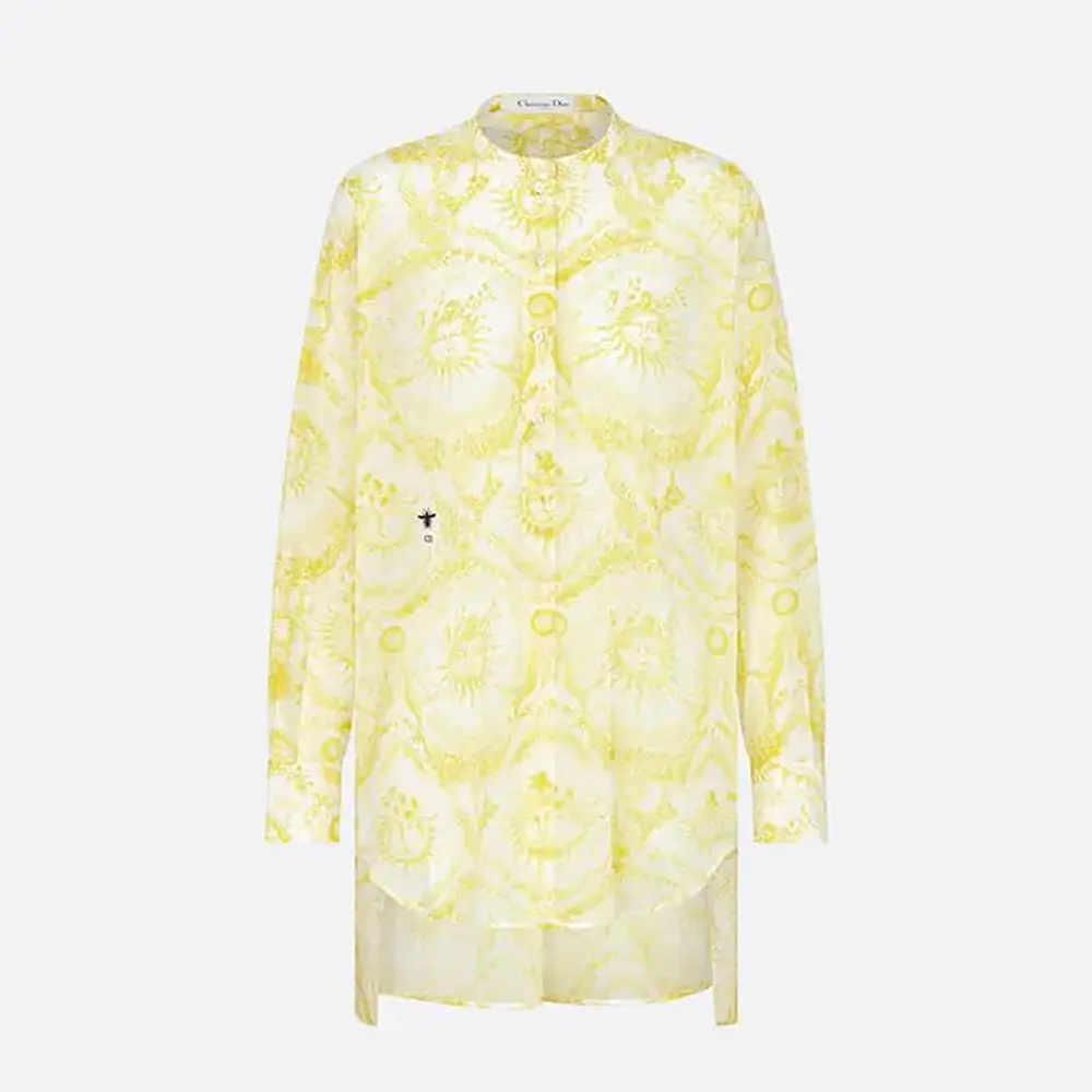 Front view of Dior Women Dioriviera Long Blouse in white and lemon yellow