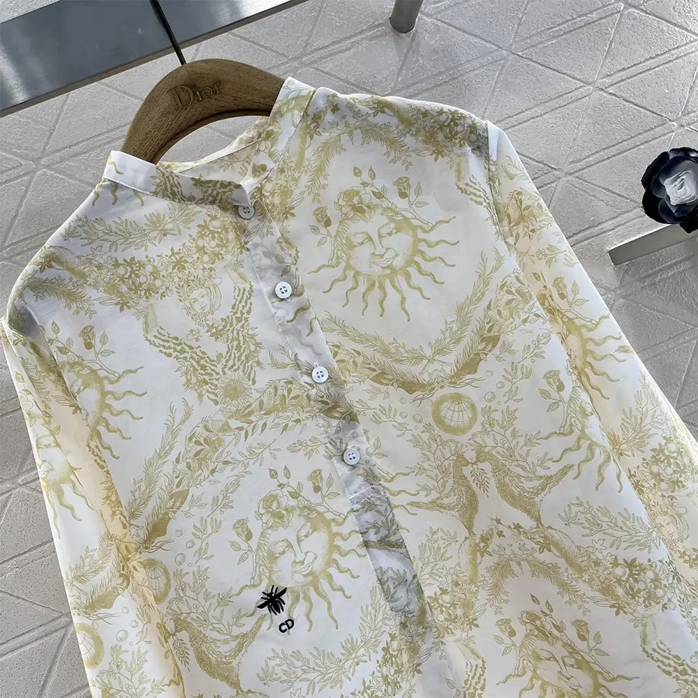 Dior Women Dioriviera Long Blouse White and Lemon Yellow Cotton Muslin - image 4