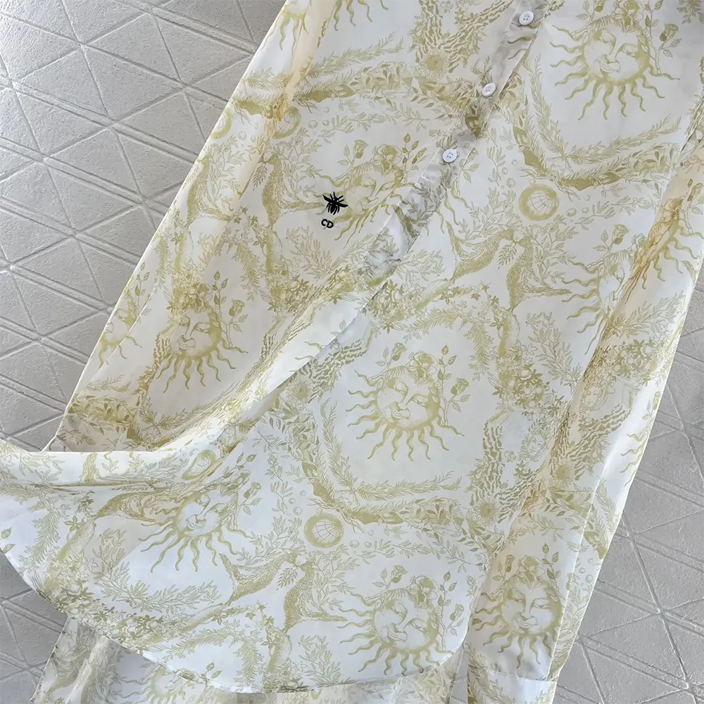 Dior Women Dioriviera Long Blouse White and Lemon Yellow Cotton Muslin - image 6
