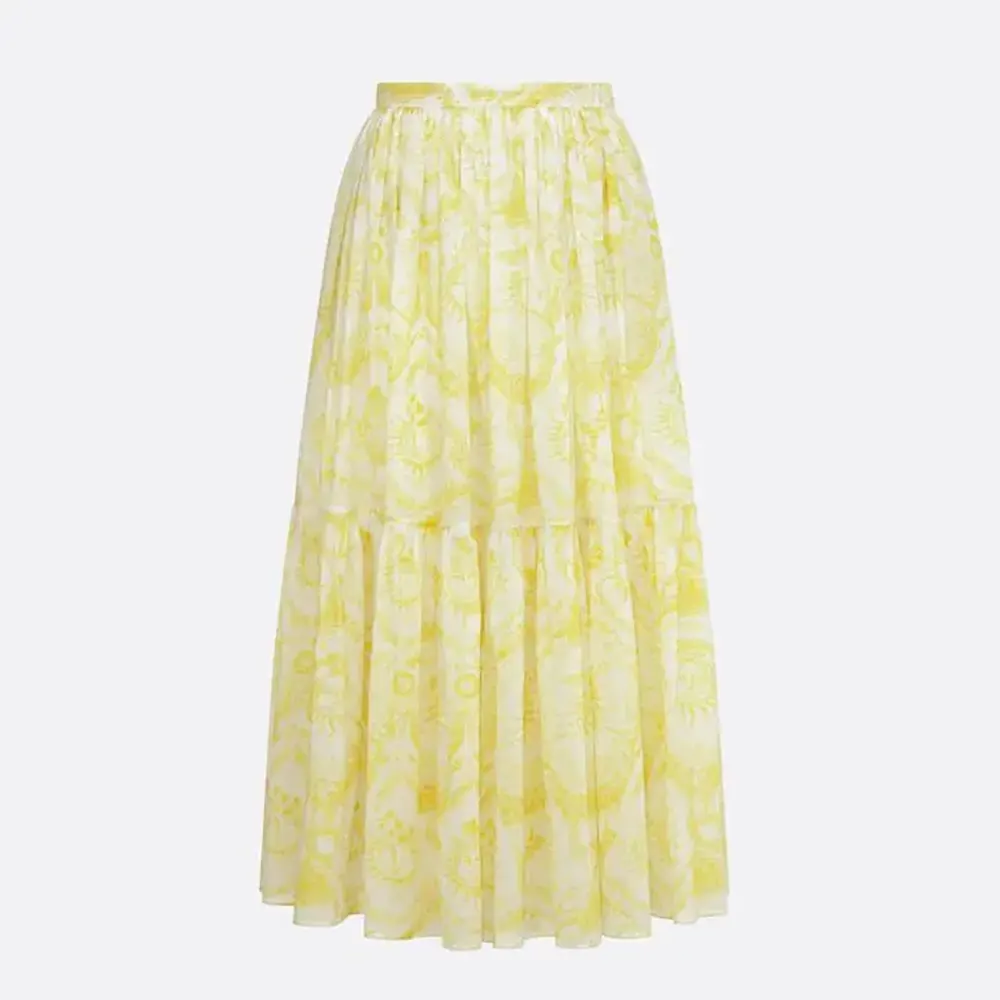 Front view of Dior Women Dioriviera Mid-Length Skirt White and Lemon Yellow