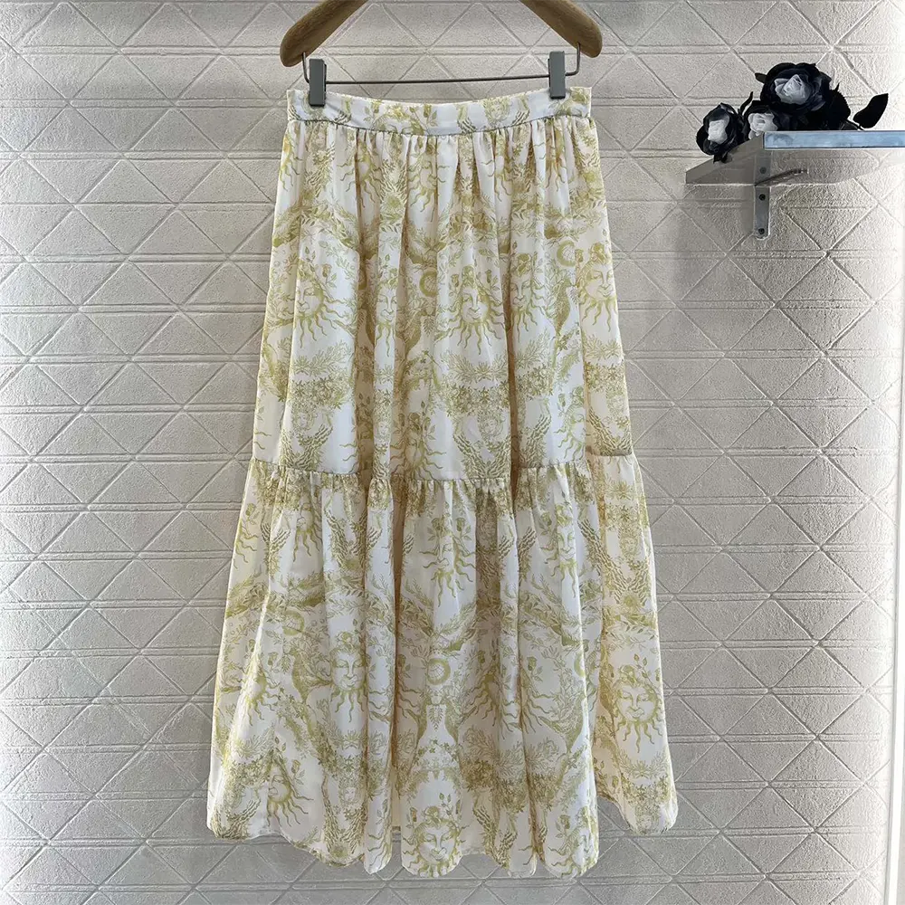 Side angle showing flared silhouette of Dior Women Dioriviera Mid-Length Skirt