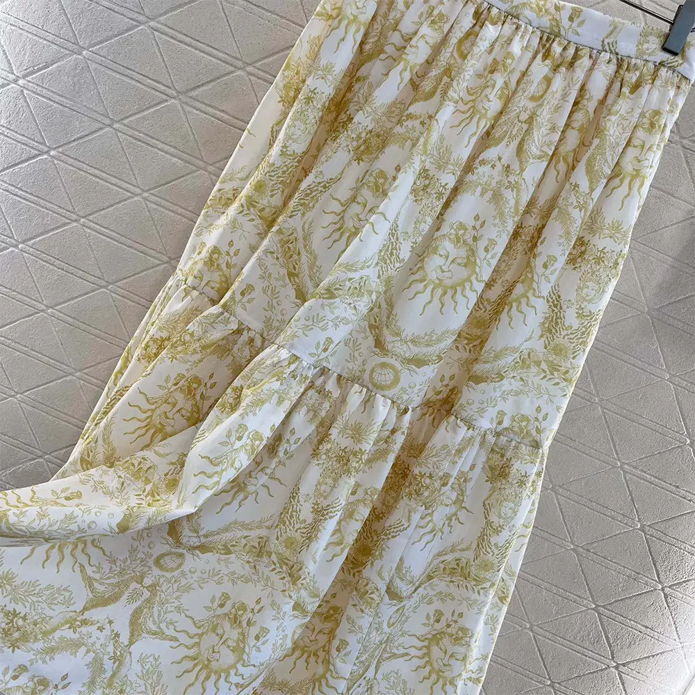 Dior Women Dioriviera Mid-Length Skirt White and Lemon Yellow Cotton Muslin - image 4