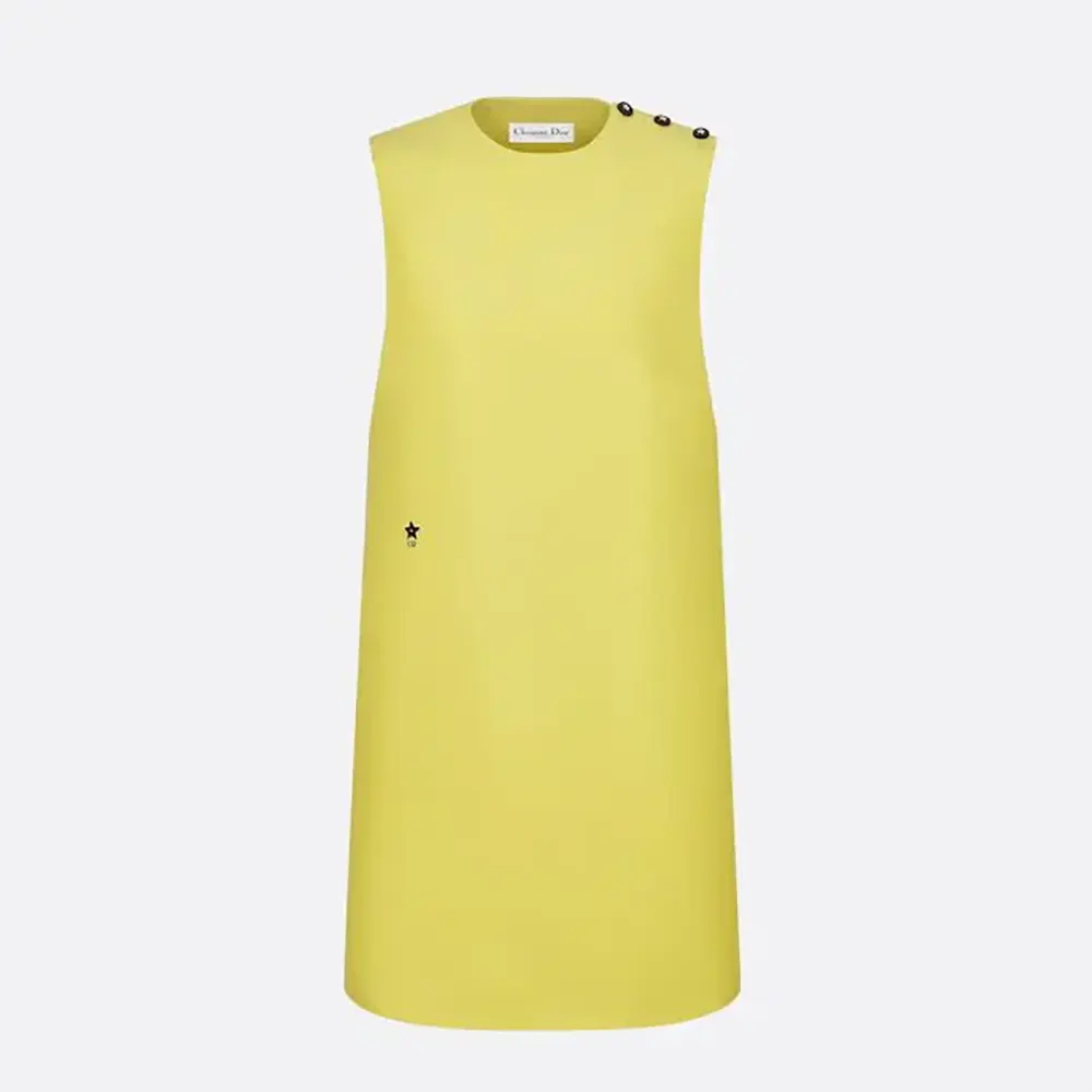 Front view of Dior Women Dioriviera Straight Dress Lemon Yellow Wool and Silk