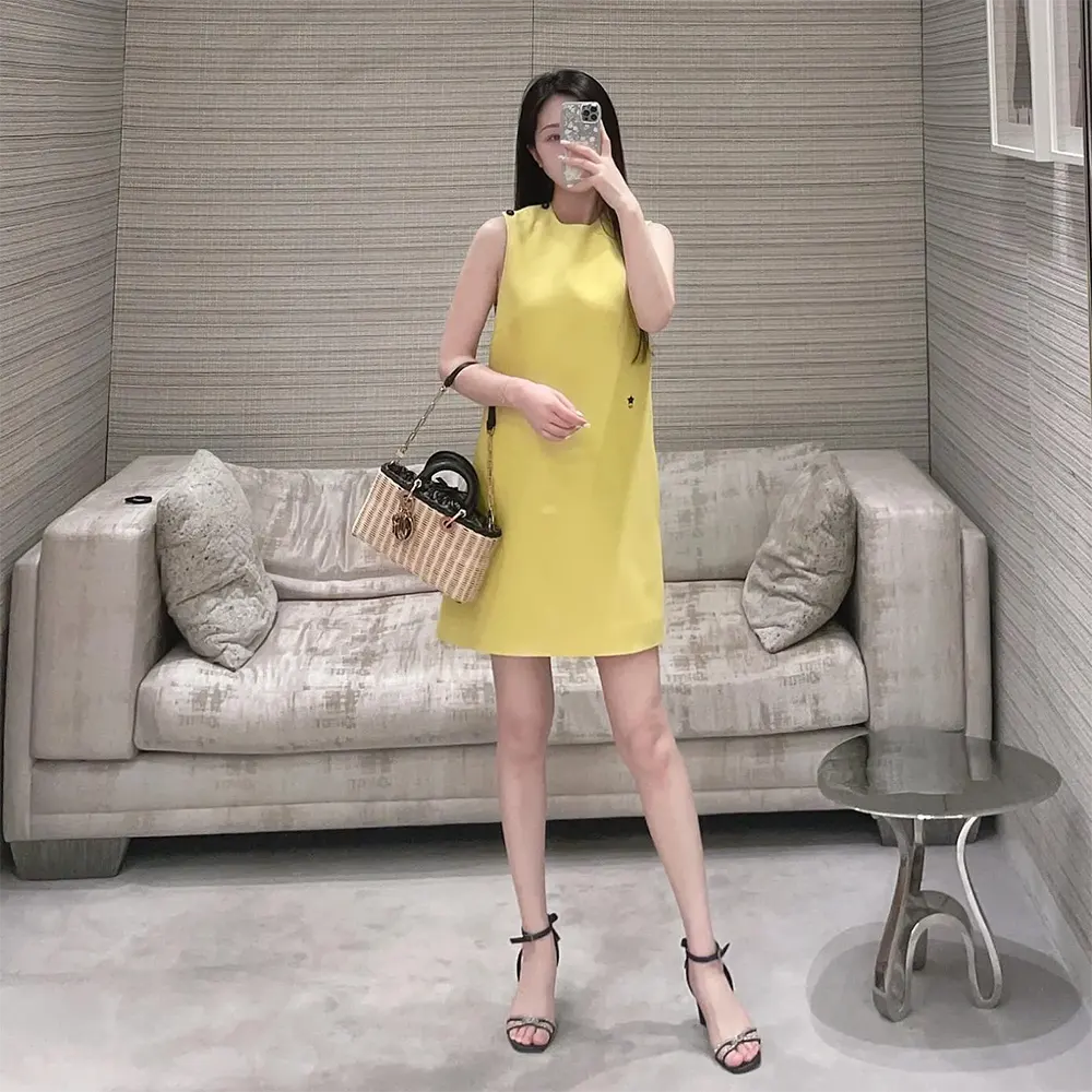 Dior Women Dioriviera Straight Dress Lemon Yellow Wool and Silk - image 11