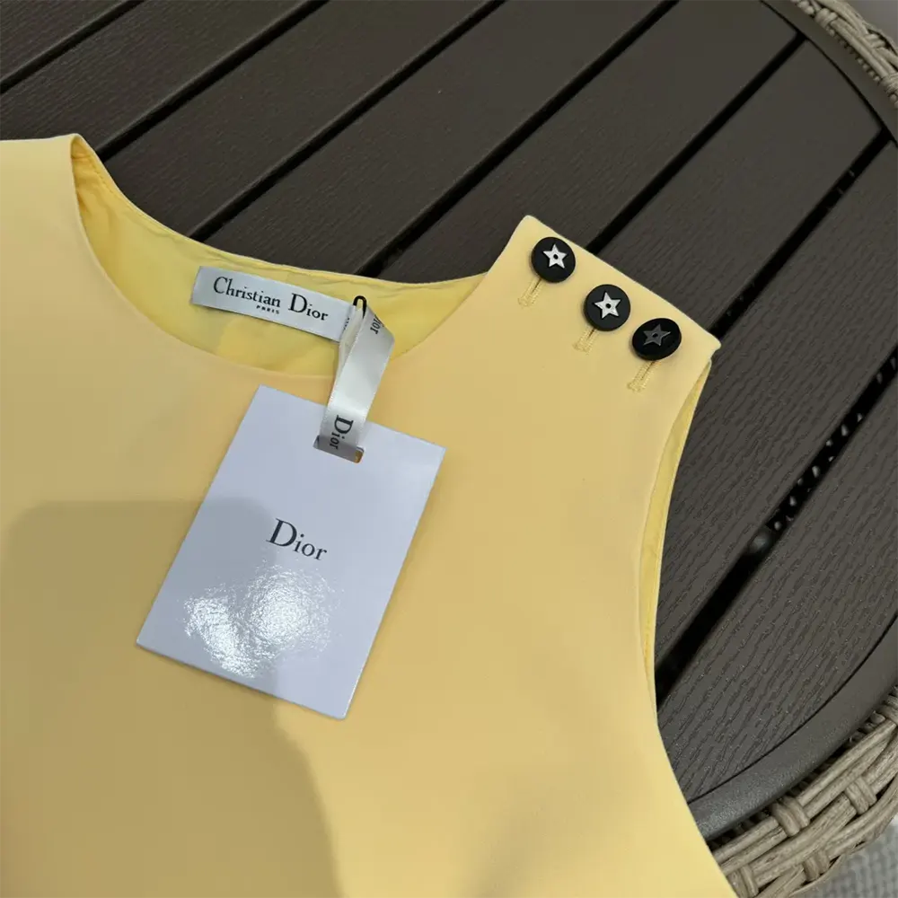 Dior Women Dioriviera Straight Dress Lemon Yellow Wool and Silk - image 8
