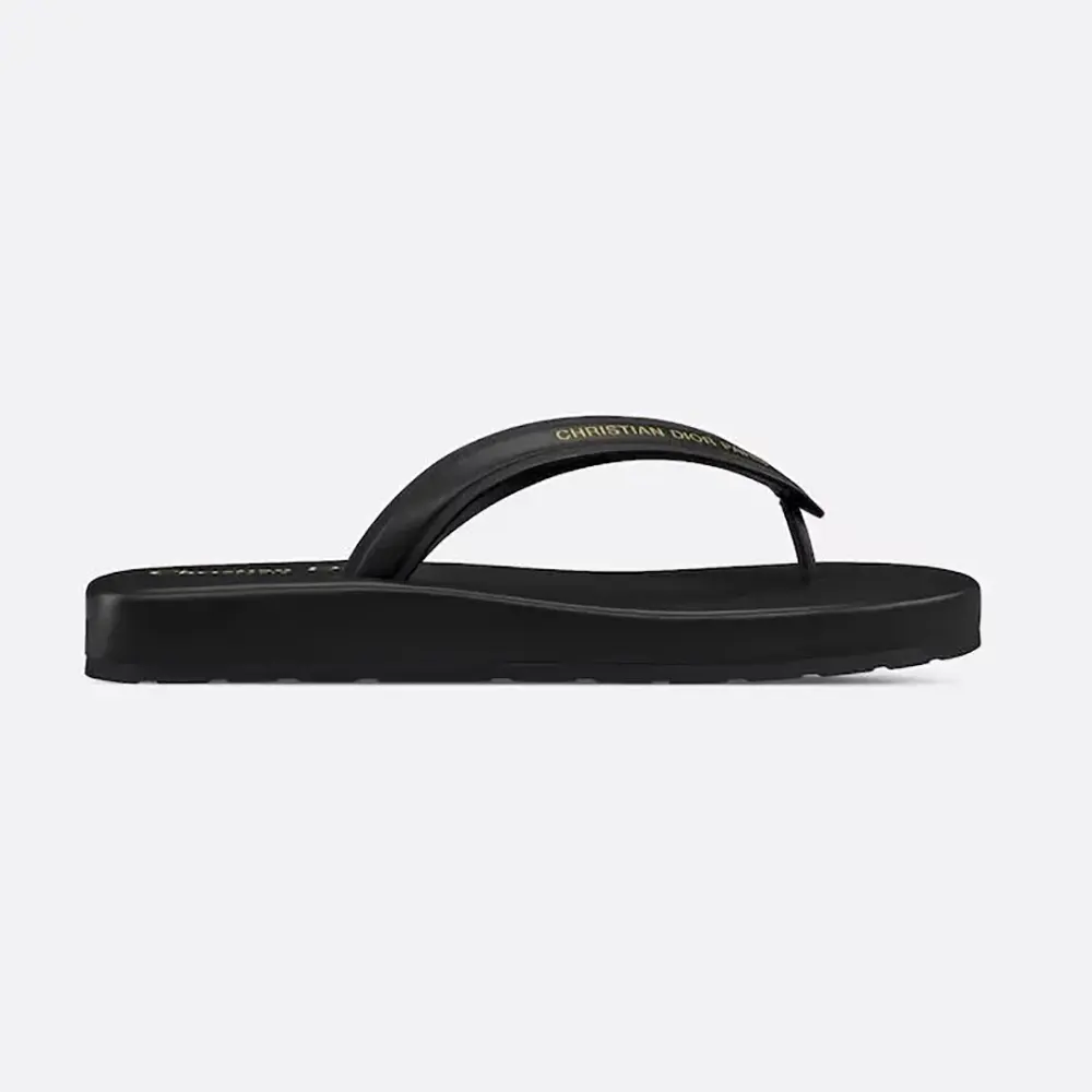 Side view of Dior Women Diorsea Thong Sandal Black Leather-Effect Fabric