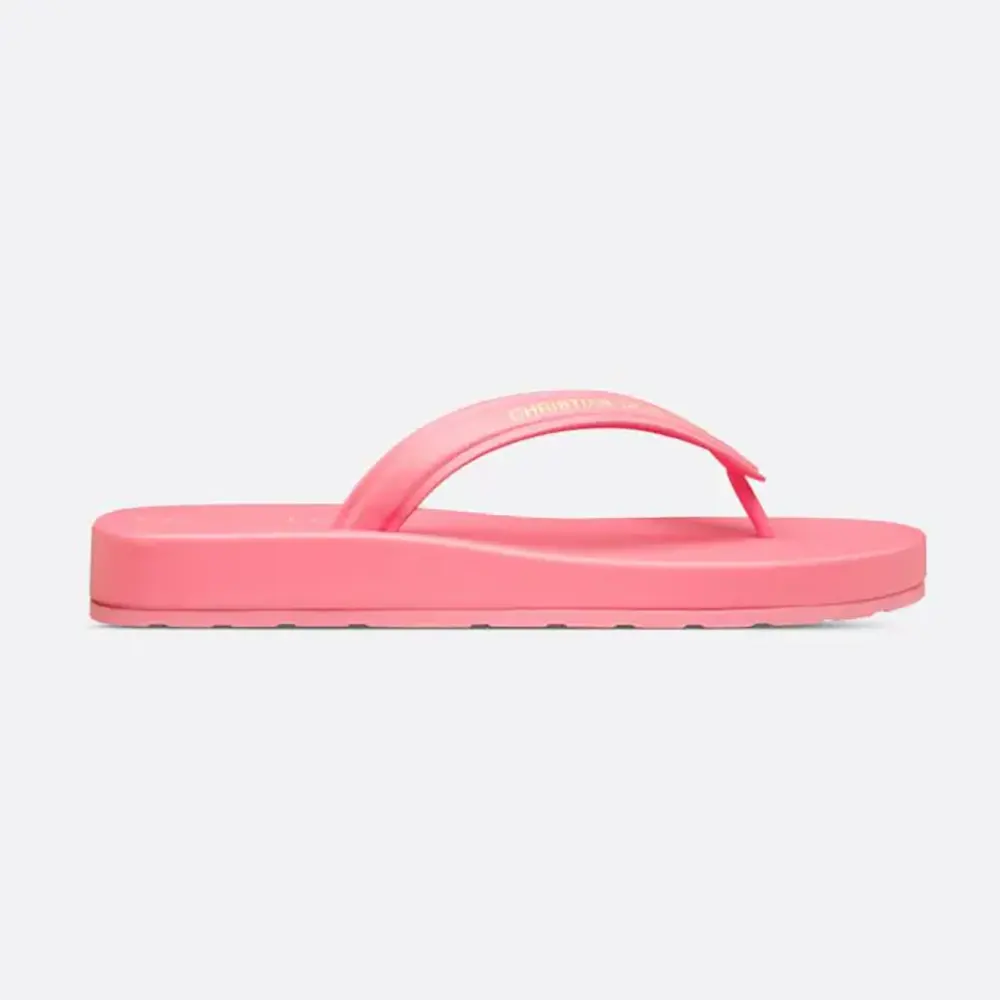 Side view of Dior Women Diorsea Thong Sandal Candy Pink Leather-Effect Fabric