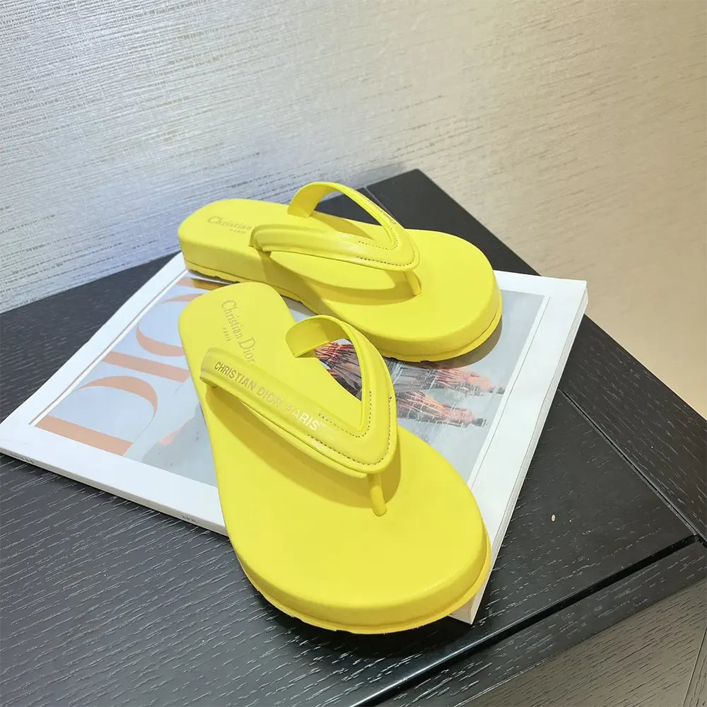 Dior Women Diorsea Thong Sandal Lemon Yellow Leather-Effect Fabric - image 4