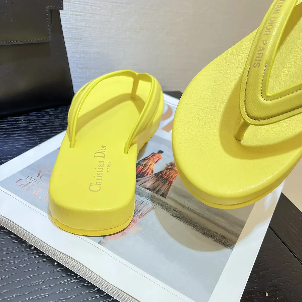 Dior Women Diorsea Thong Sandal Lemon Yellow Leather-Effect Fabric - image 8