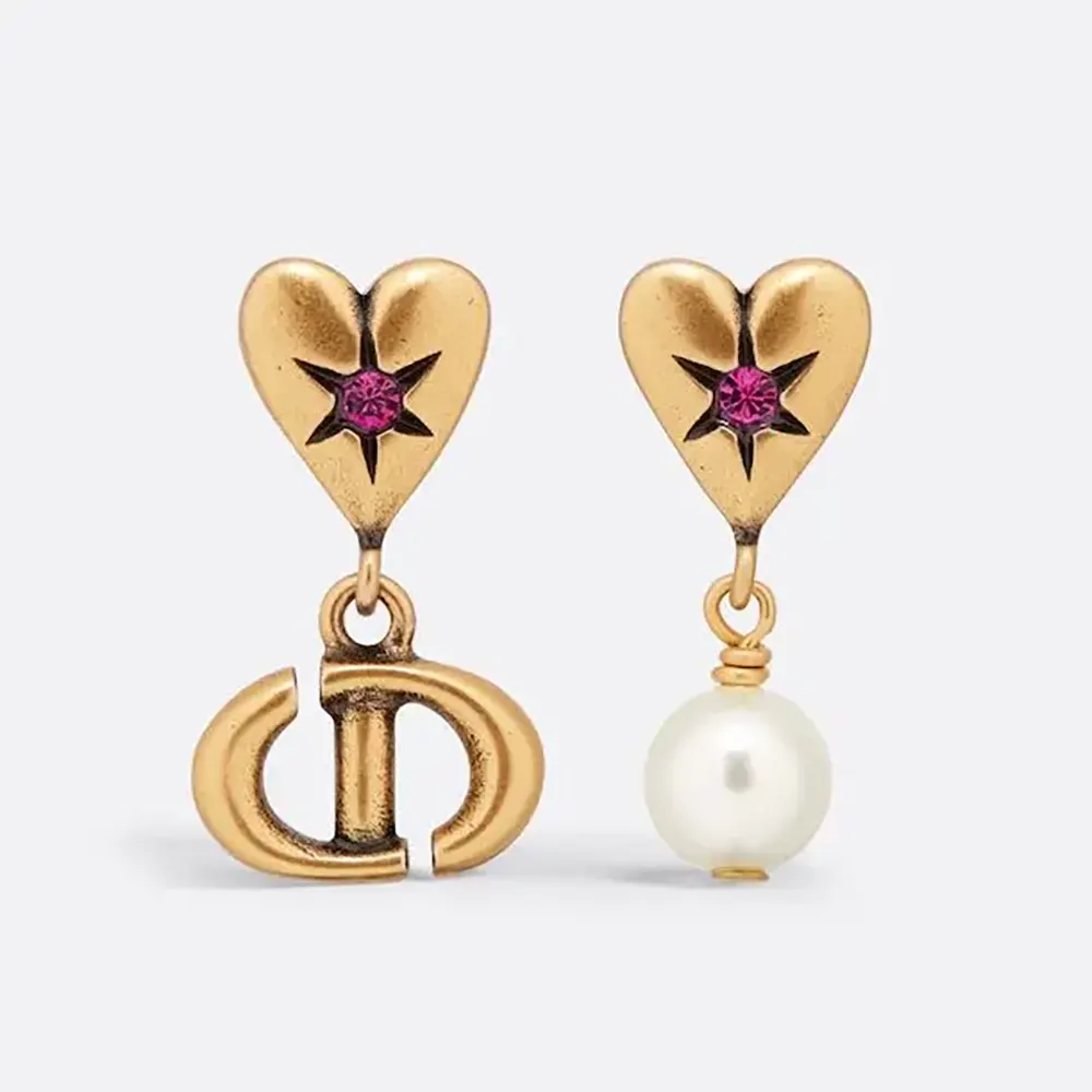 Front view of Dior Women Lucky Charms Earrings Antique Gold-Finish Metal
