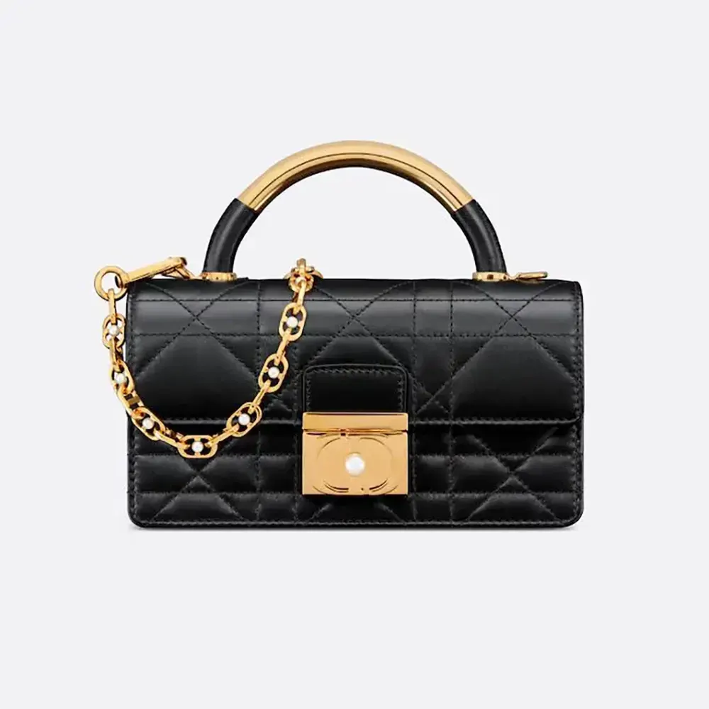 Front view of Dior Women Mini Dior Ange Bag Black Macrocannage Calfskin