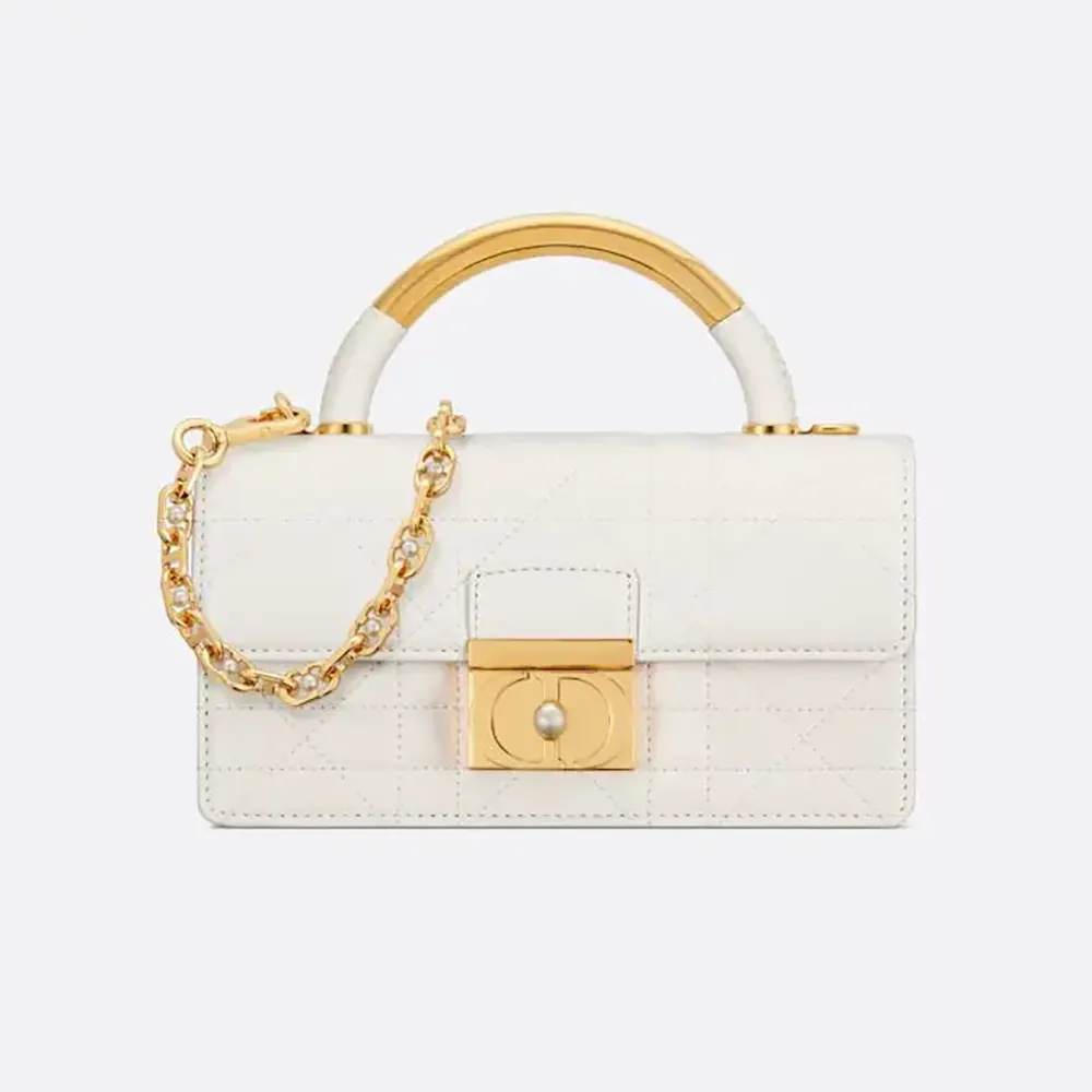 Front view of Dior Women Mini Dior Ange Bag Latte Macrocannage Calfskin