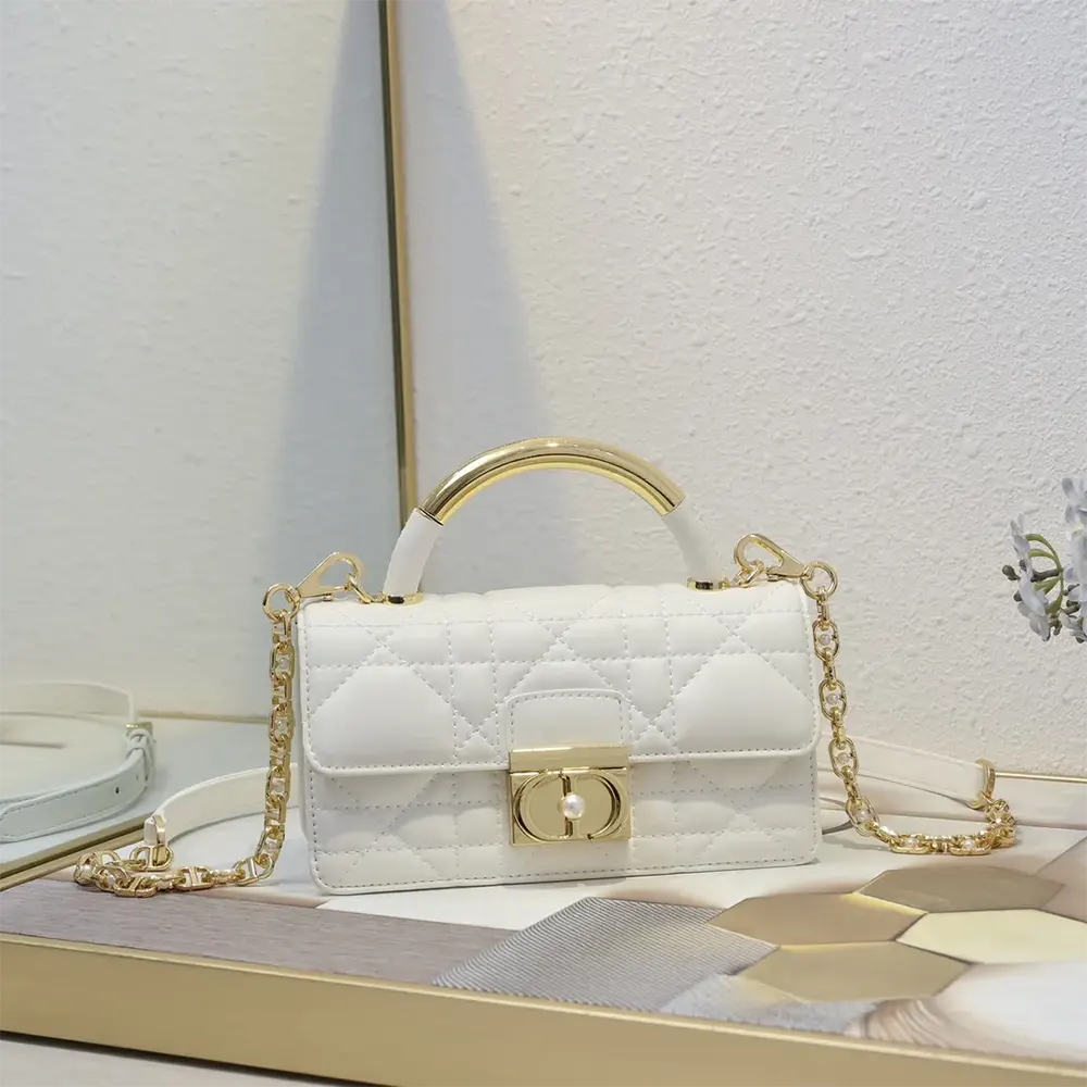 Close-up of macrocannage stitching on Dior Women Mini Dior Ange Bag