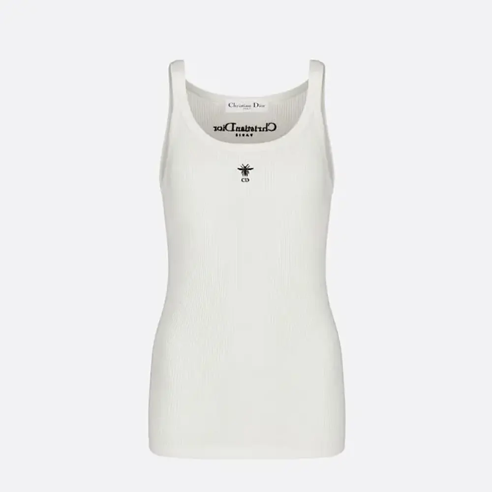 Front view of Dior Women Tank Top White Ribbed Cotton Jersey