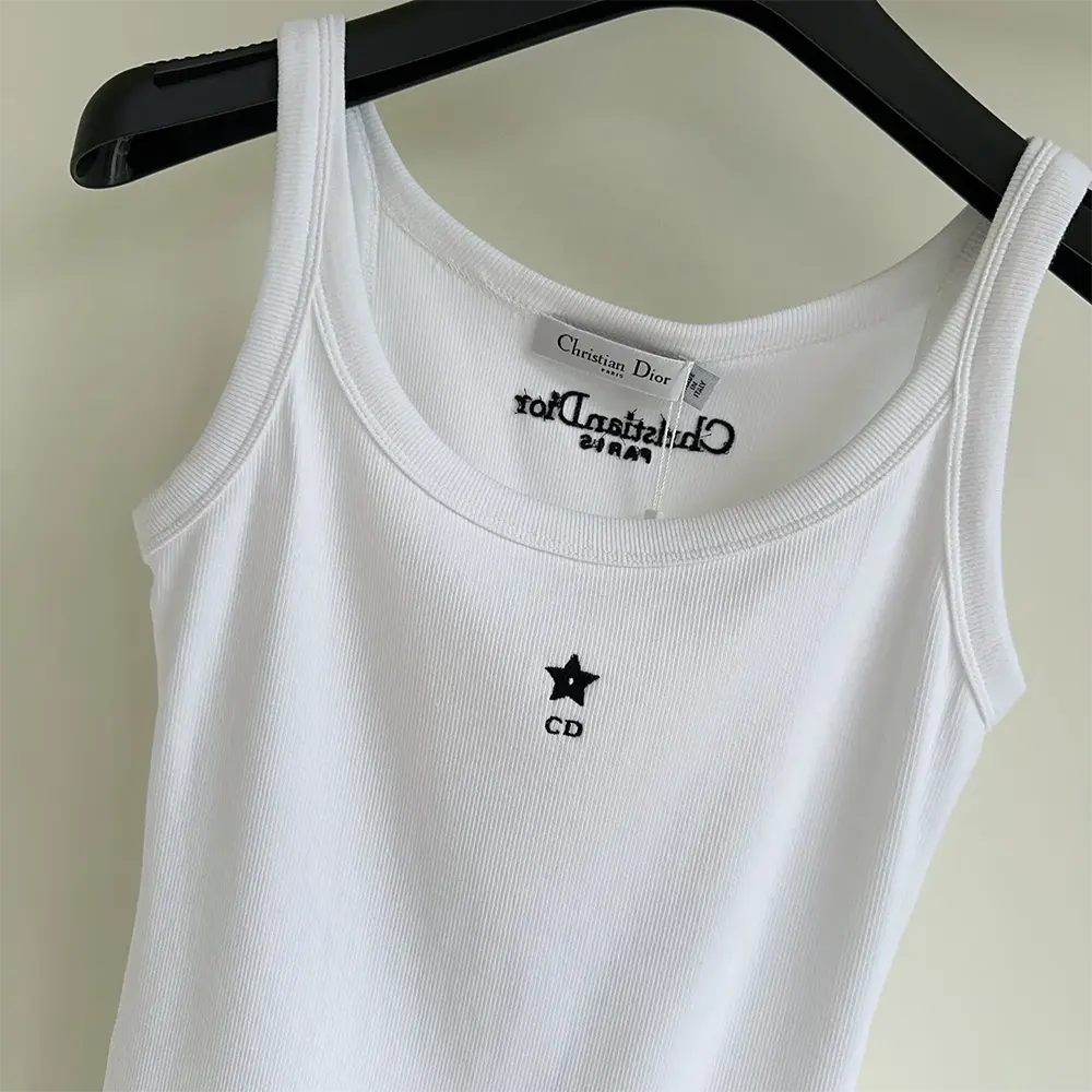 Dior Women Tank Top White Ribbed Cotton Jersey - image 4