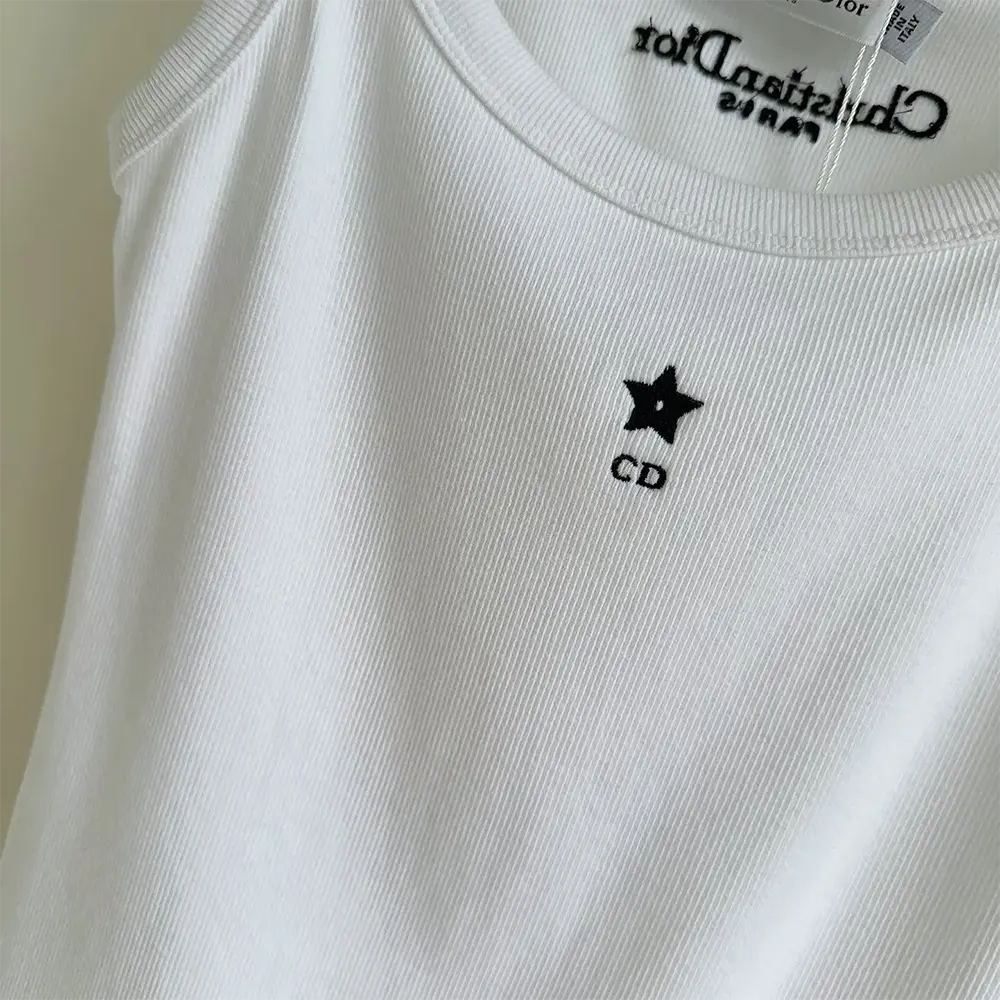 Dior Women Tank Top White Ribbed Cotton Jersey - image 5