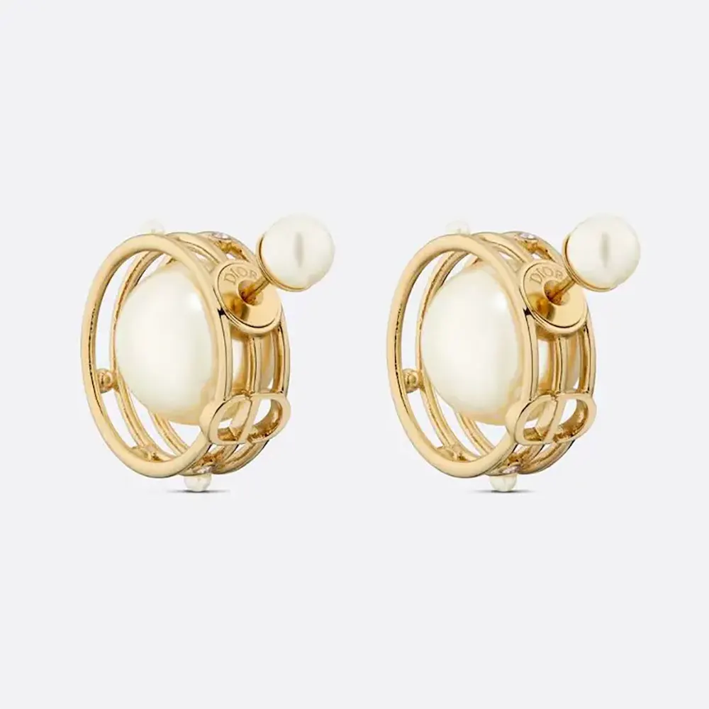 Close-up front view of Dior Women Tribales Earrings Gold-Finish Metal