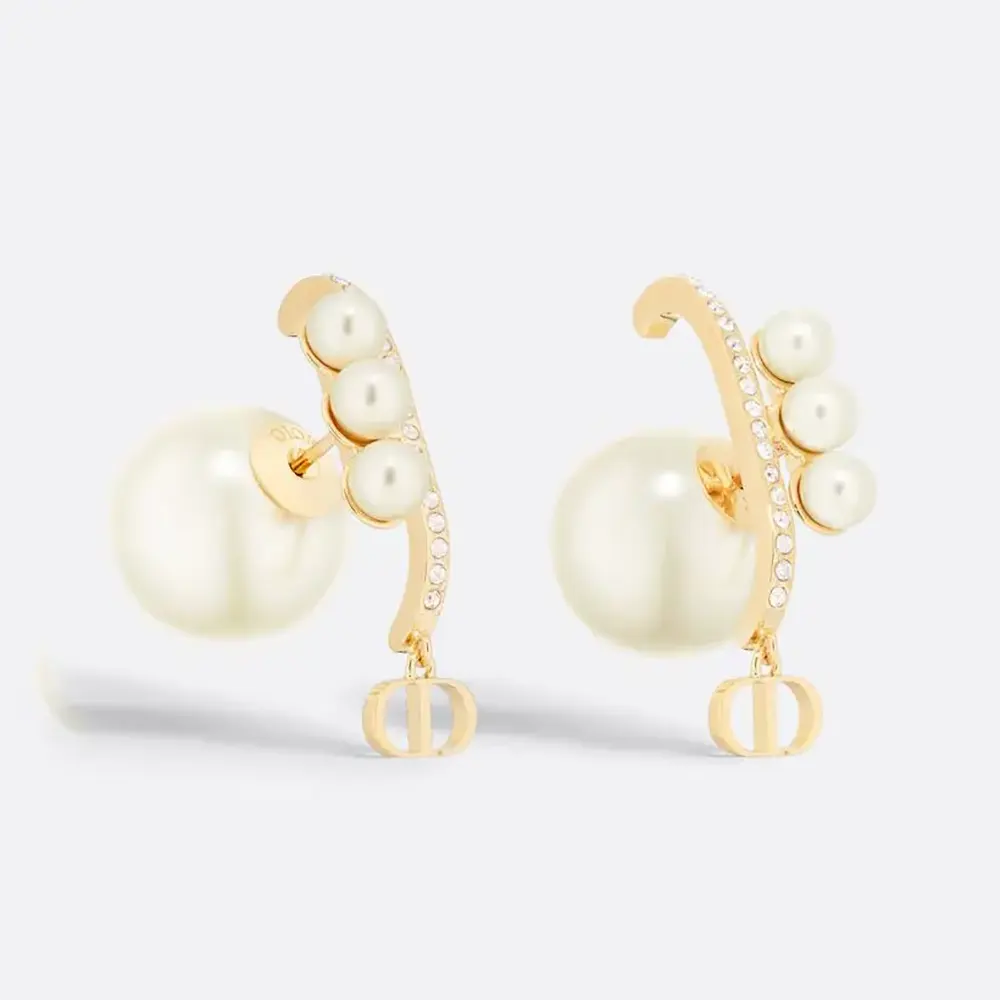 Close-up front view of Dior Women Tribales Earrings Gold-Finish Metal