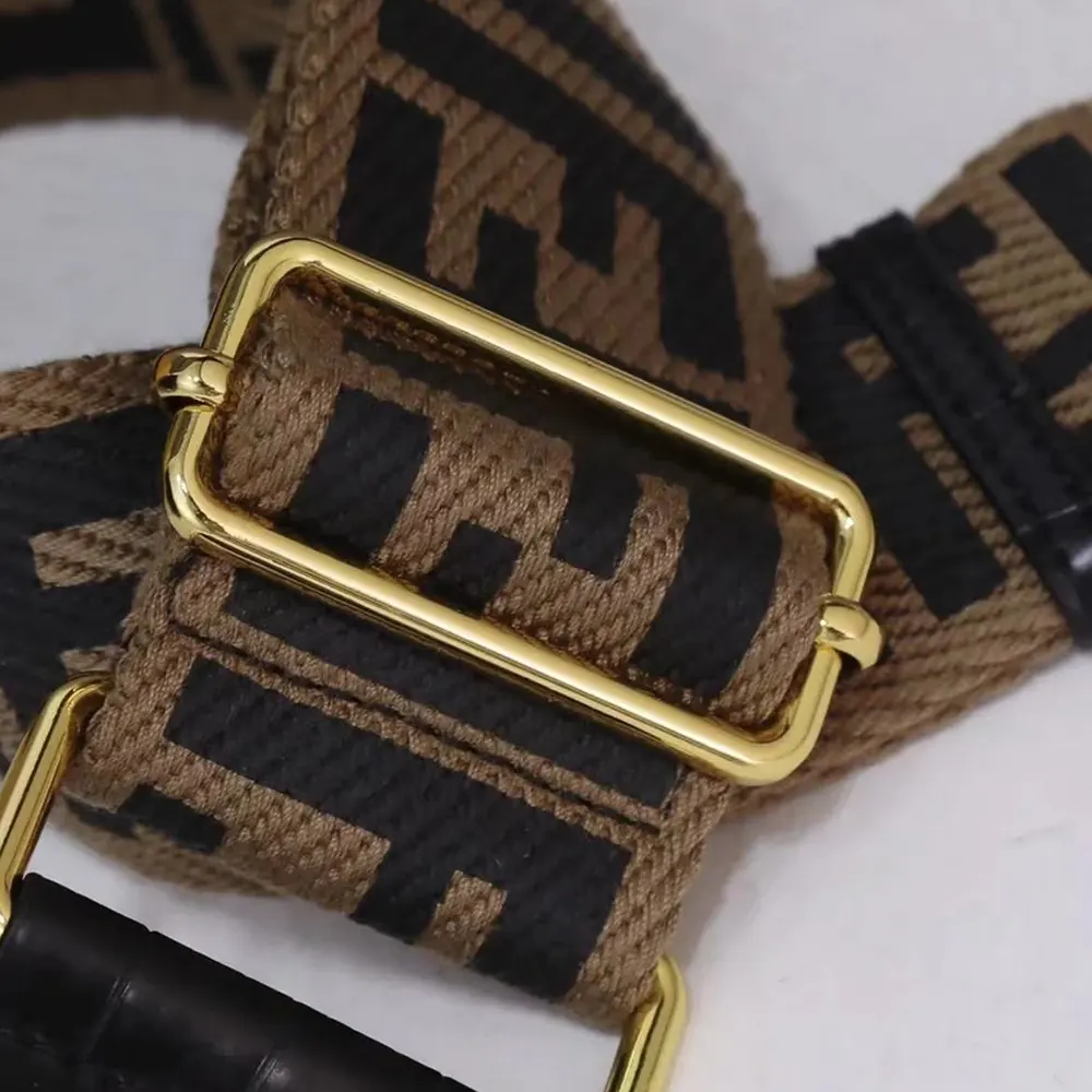 Side angle showing adjustable buckle on Fendi Unisex Strap You Brown Canvas Shoulder Strap